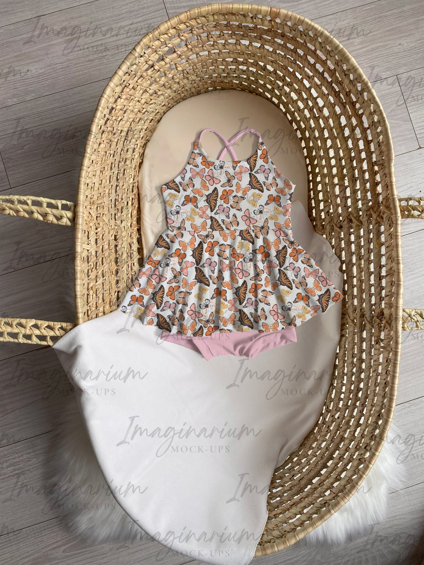 Moses Basket and Baby Blanket Mock Up, Realistic Blanket Mockup for Photochop and Procreate, Digital Flat Lay Background