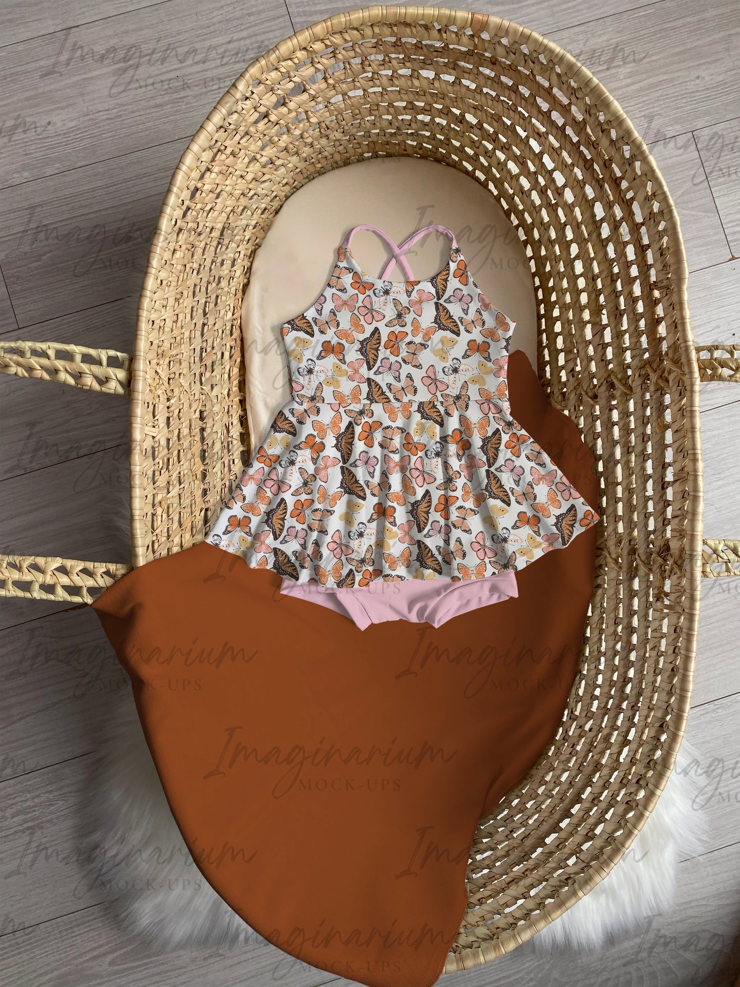 Moses Basket and Baby Blanket Mock Up, Realistic Blanket Mockup for Photochop and Procreate, Digital Flat Lay Background