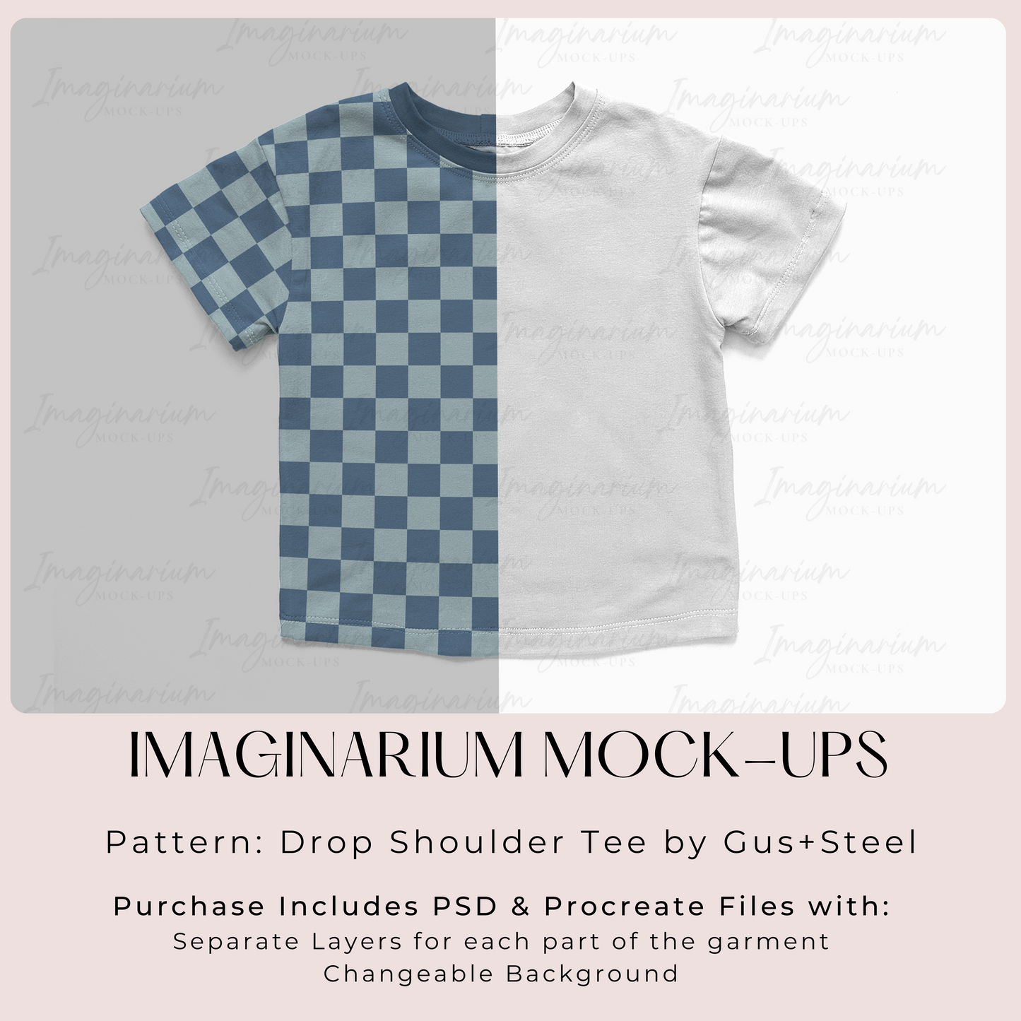 Gus + Steel Short Sleeve Drop Shoulder Tee Shirt Mockup, Realistic Clothing Mock Up for Photoshop and Procreate