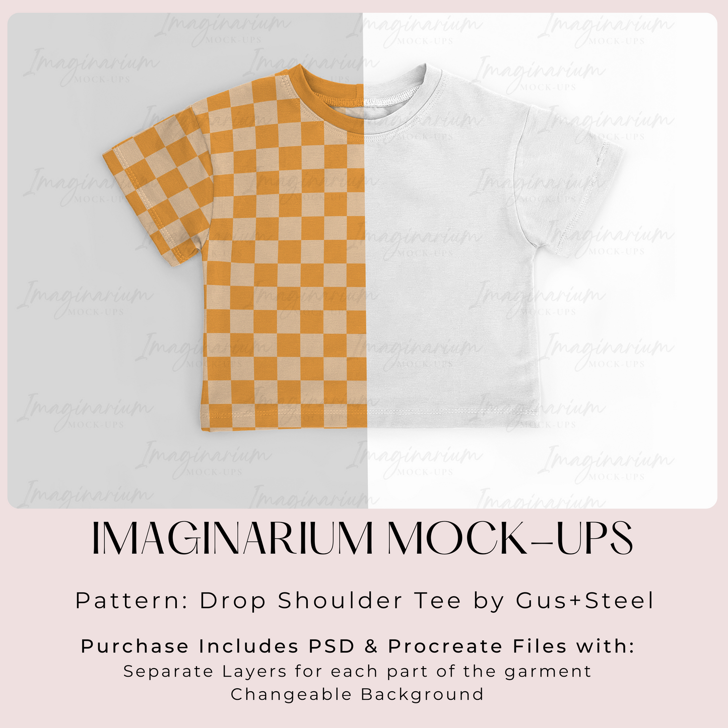 Gus + Steel Short Sleeve Cropped Drop Shoulder Tee Shirt Mockup, Realistic Clothing Mock Up for Photoshop and Procreate