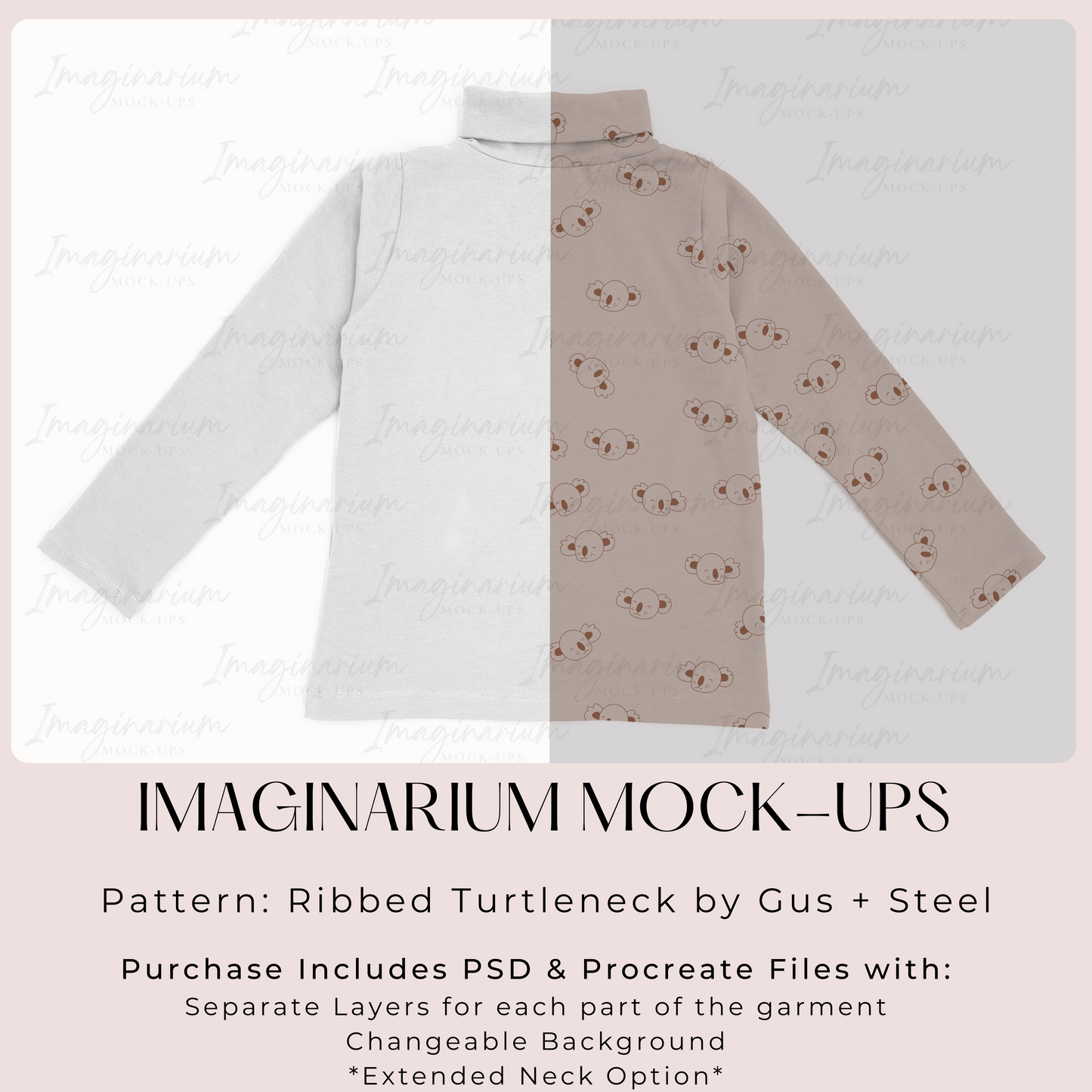 Gus + Steel Turtleneck Shirt Mockup, Realistic Clothing Mock Up for Photoshop and Procreate