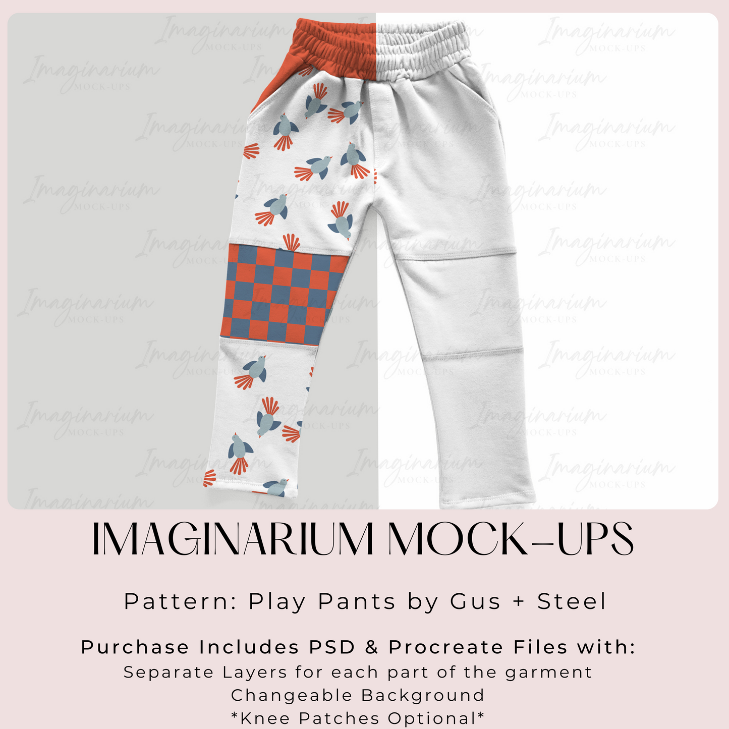 Gus & Steel Play Pants Mock Up, Realistic Clothing Mockup for Photoshop and Procreate