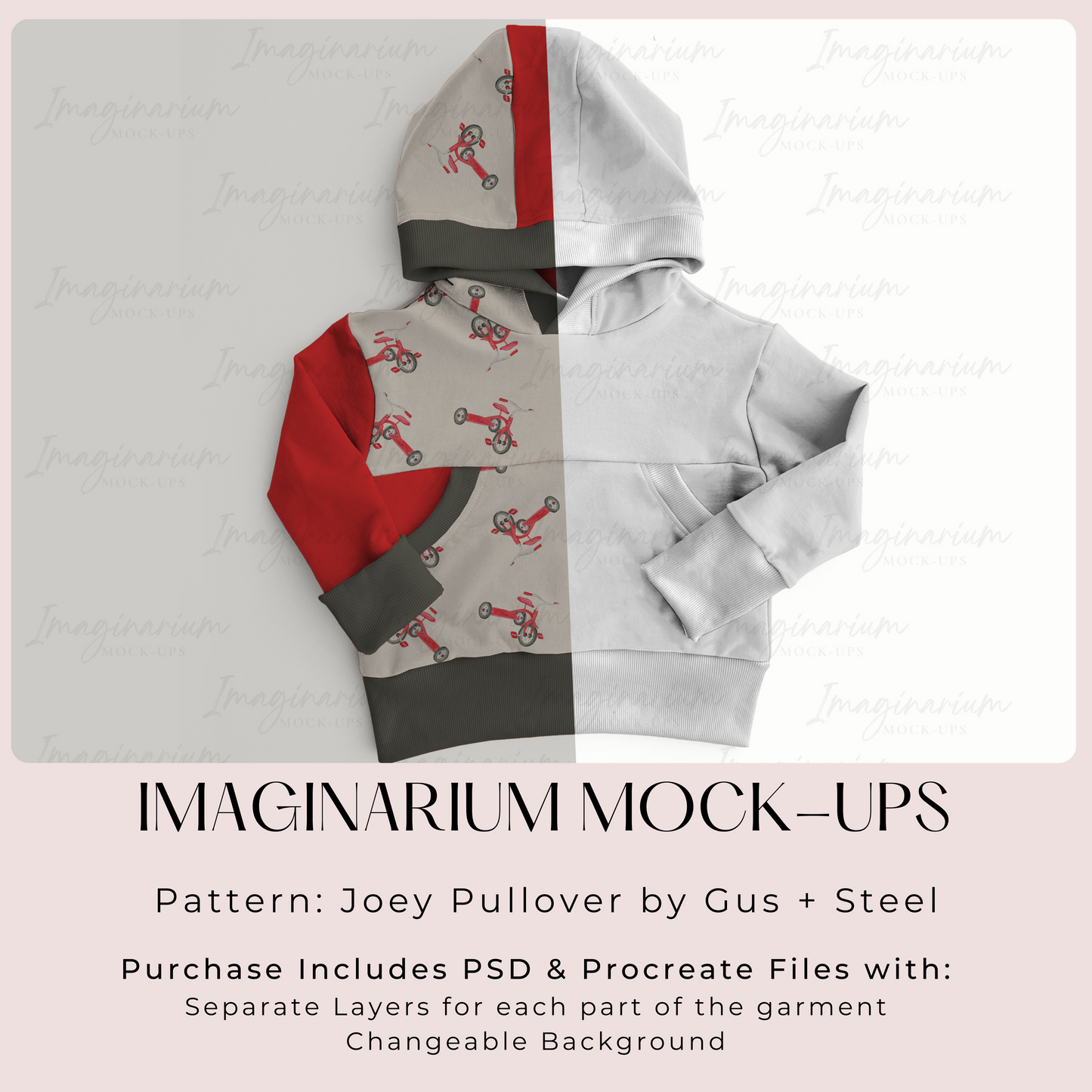 Gus + Steel Joey Pullover Hoodie Mock Up, Realistic Clothing Mockup for Photoshop and Procreate