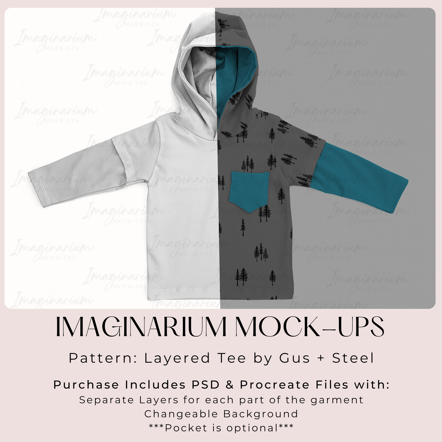 Gus + Steel Layered Tee Long Sleeve Shirt Mockup, Realistic Clothing Mock Up for Photoshop and Procreate