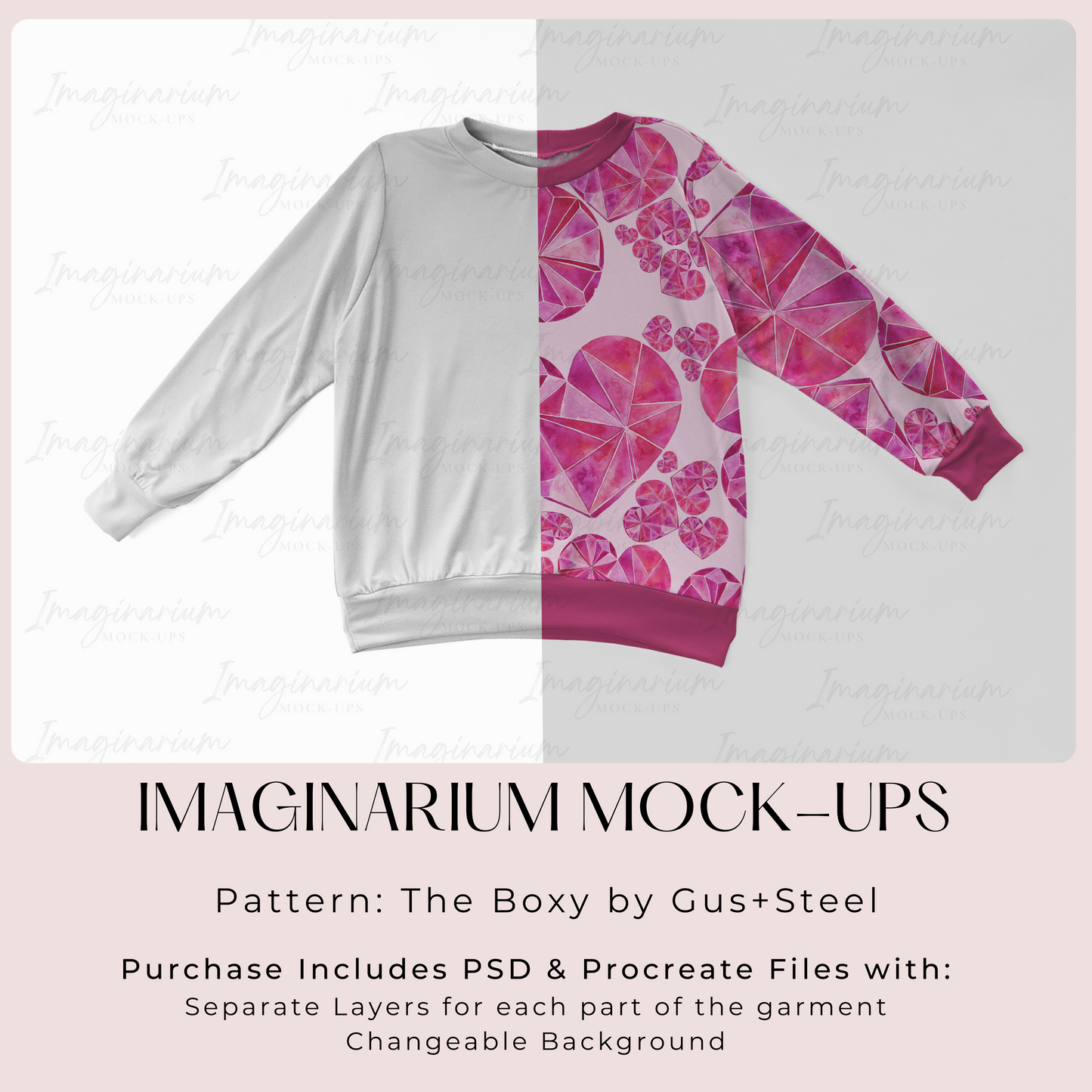 Gus + Steel The Boxy Long Sleeve Sweater Mockup, Realistic Clothing Mock Up for Photoshop and Procreate