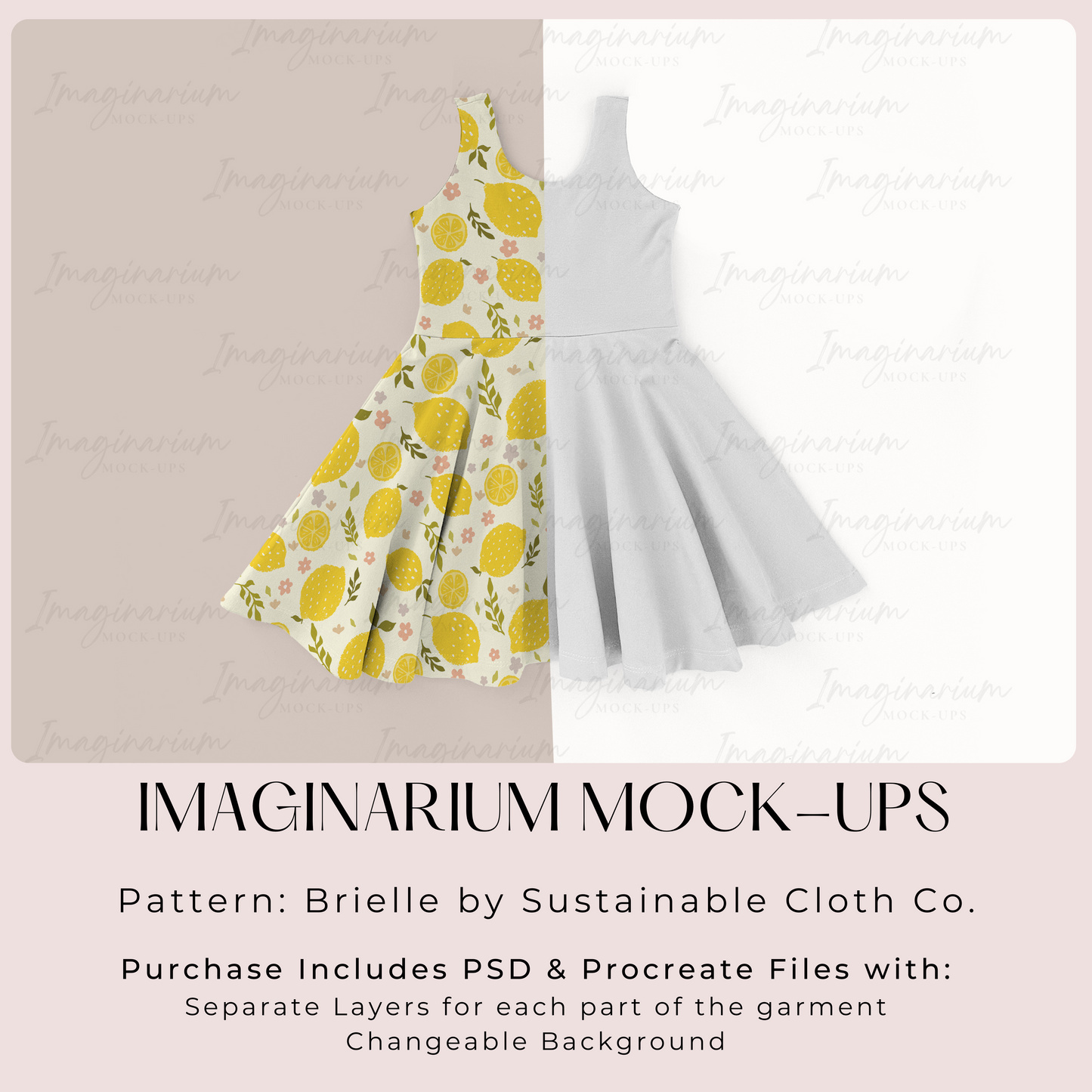 Sleeveless Circle Skirt Brielle Dress Mock Up, Realistic Clothing Mockup for Photoshop and Procreate