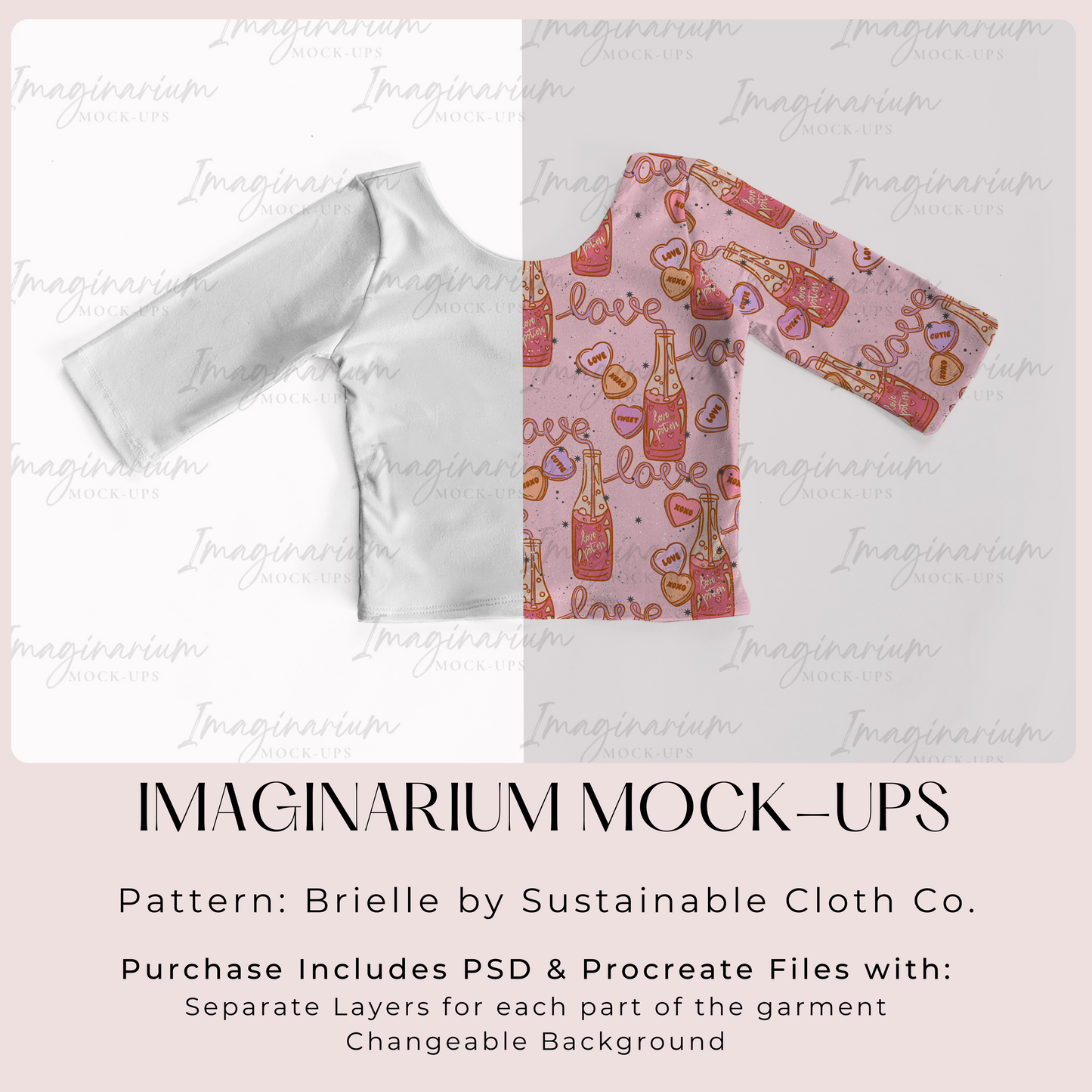 Brielle Modest Crop Top Three Quarter Length Sleeve Mock Up, Realistic Clothing Mockup for Photoshop and Procreate