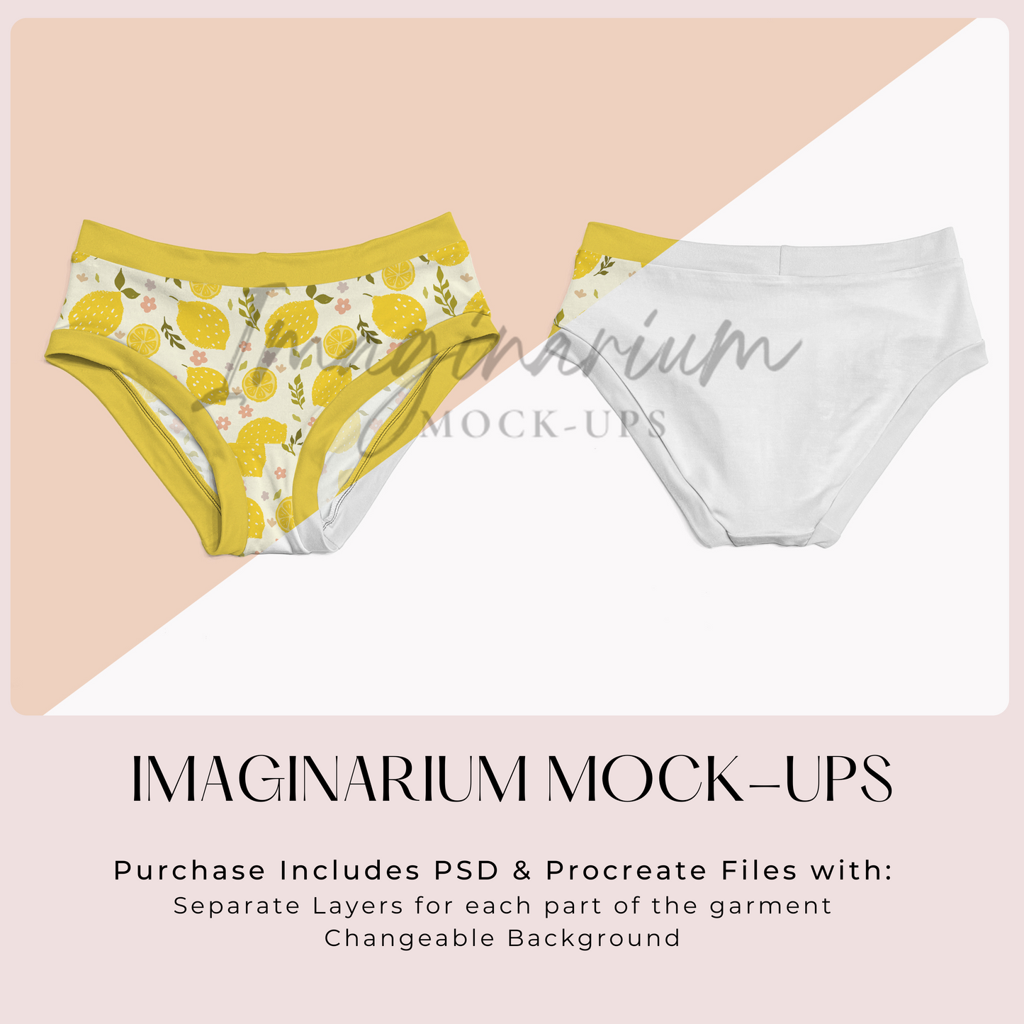 Underwear Mock Up, Panties Mock-up front and back view, Realistic Clothing Mockup for Photoshop and Procreate