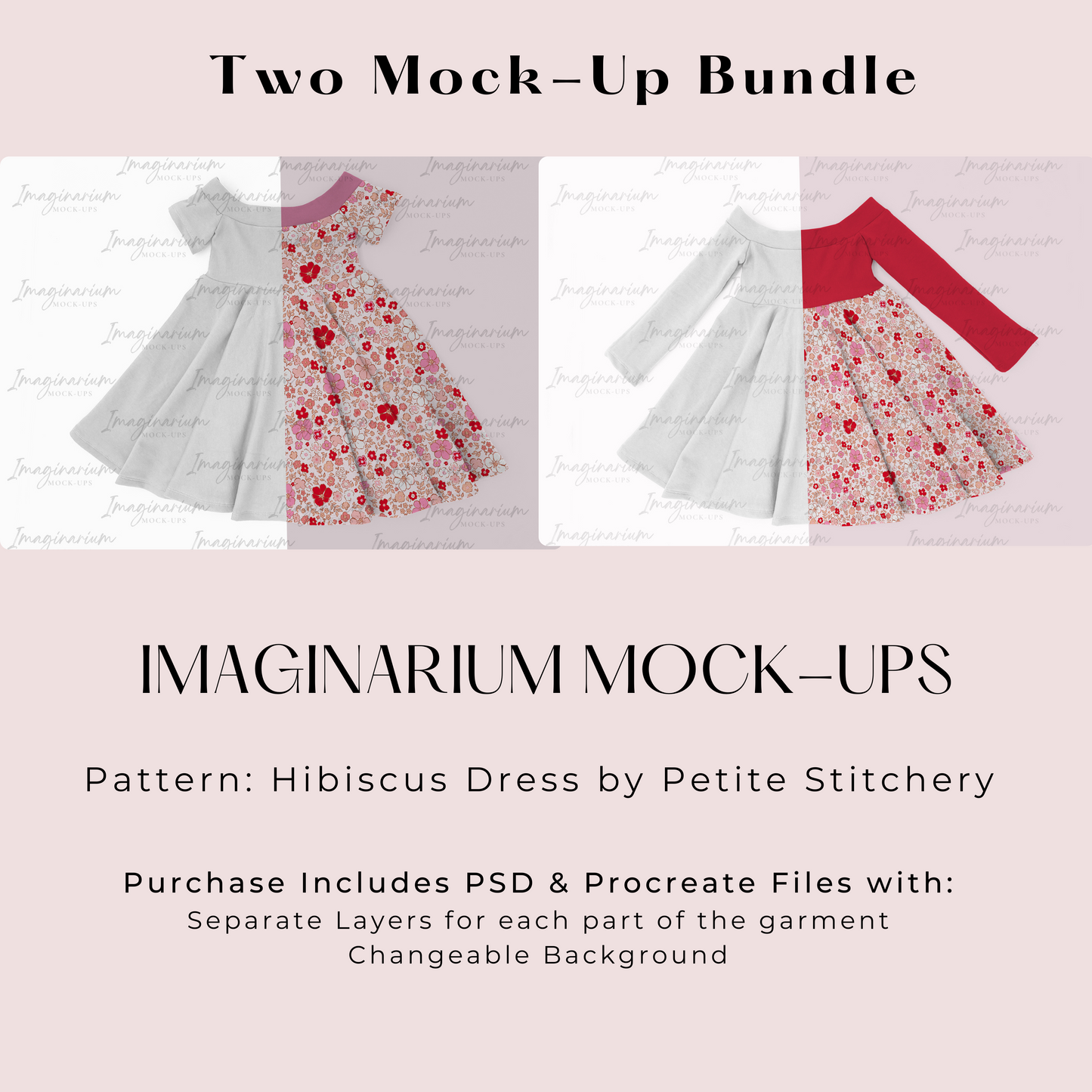 BUNDLE Hibiscus Dress Mock Up, Off Shoulder Dress, Realistic Clothing Mockups for Photoshop and Procreate