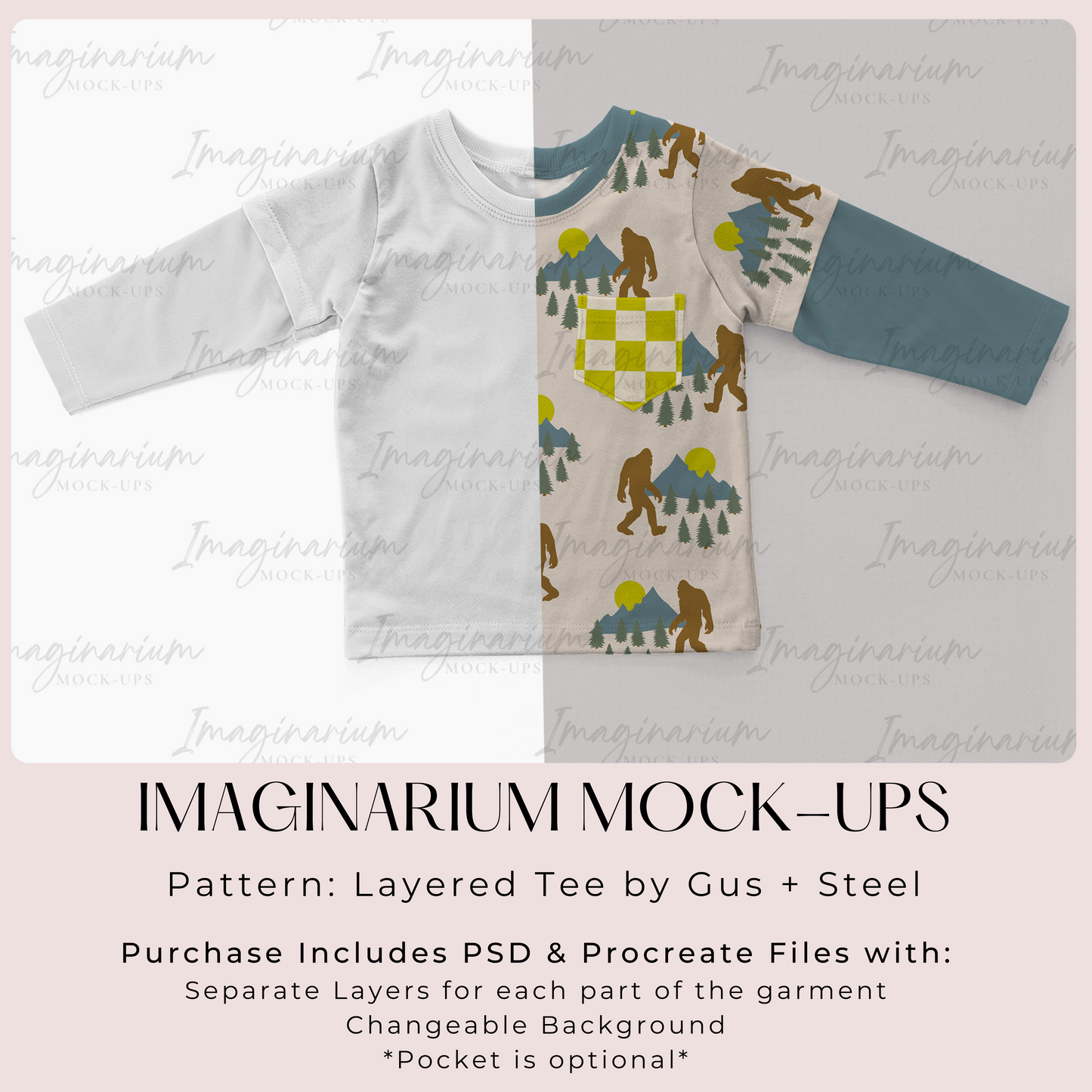 Gus + Steel Layered Tee Mockup, Realistic Clothing Mock Up for Photoshop and Procreate