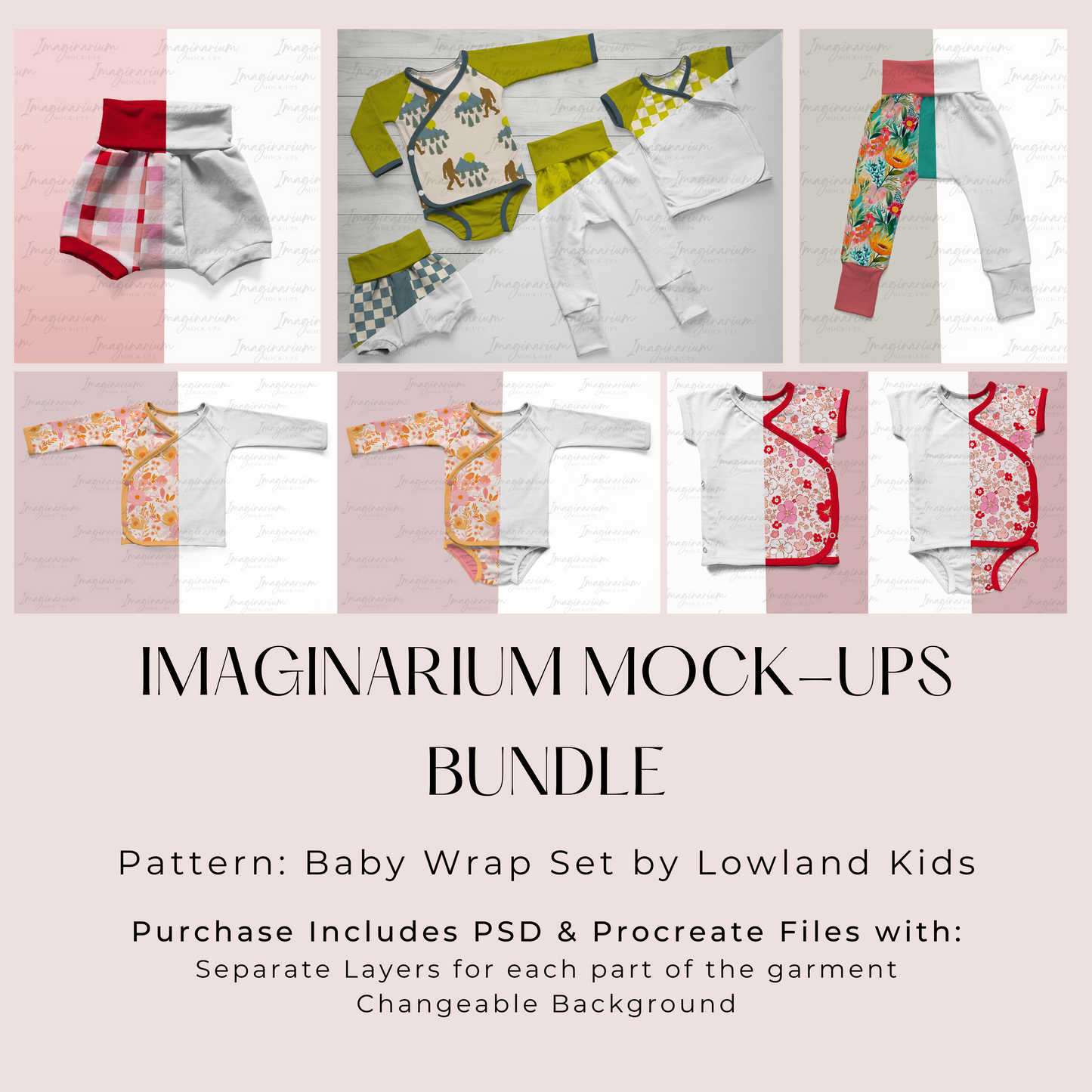 Baby Wrap Set BUNDLE, Group Flat lay and individual item Mock-ups, Realistic Clothing Mockup for Procreate and Photoshop
