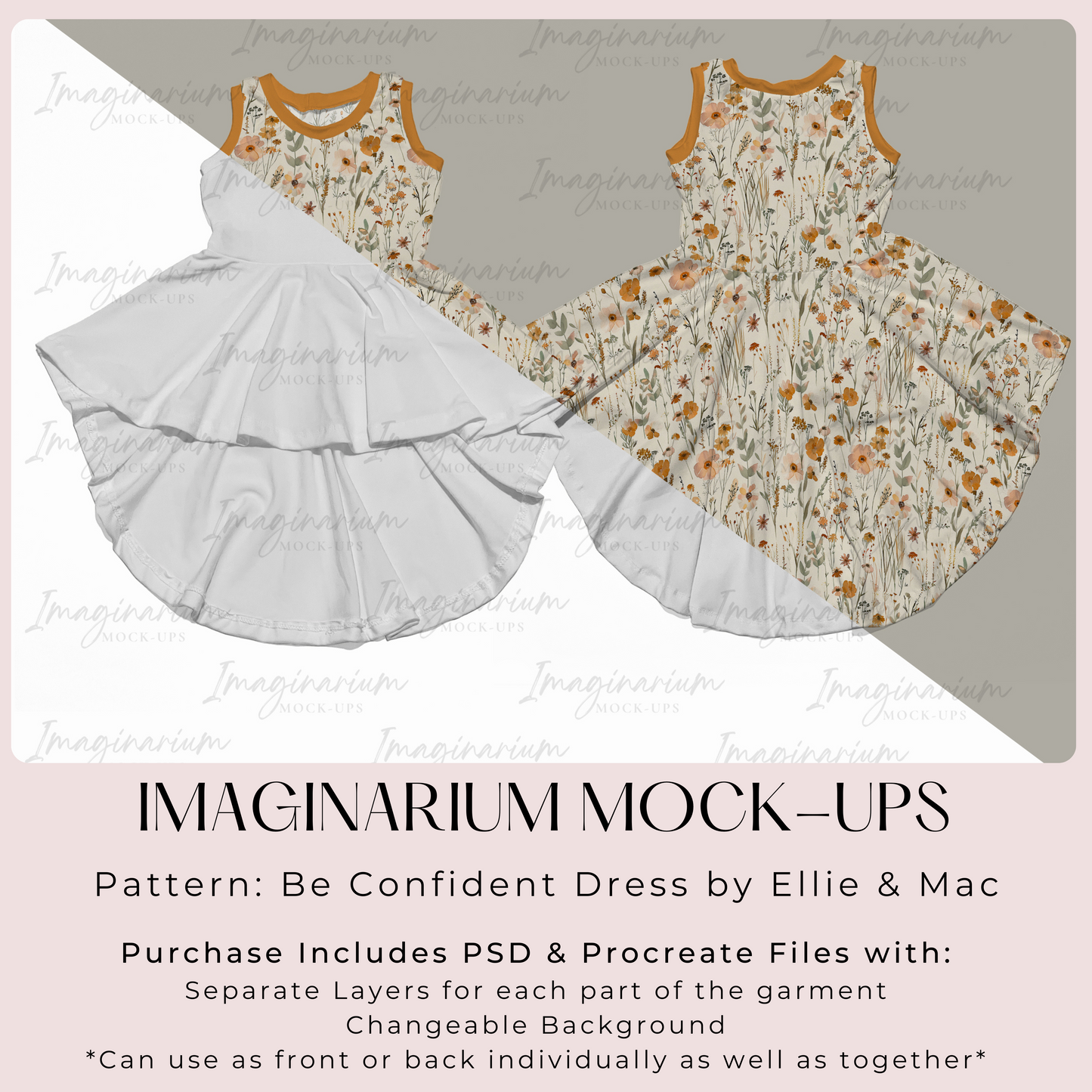 High Low Dress Mockup, Realistic Clothing Mock Up for Photoshop and Procreate