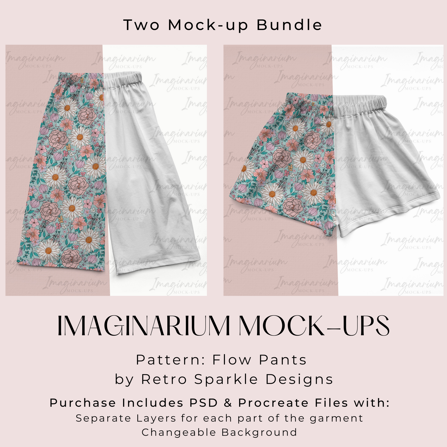 Flow Pants Mock Up Bundle, Realistic Clothing Mockup for Photoshop and Procreate