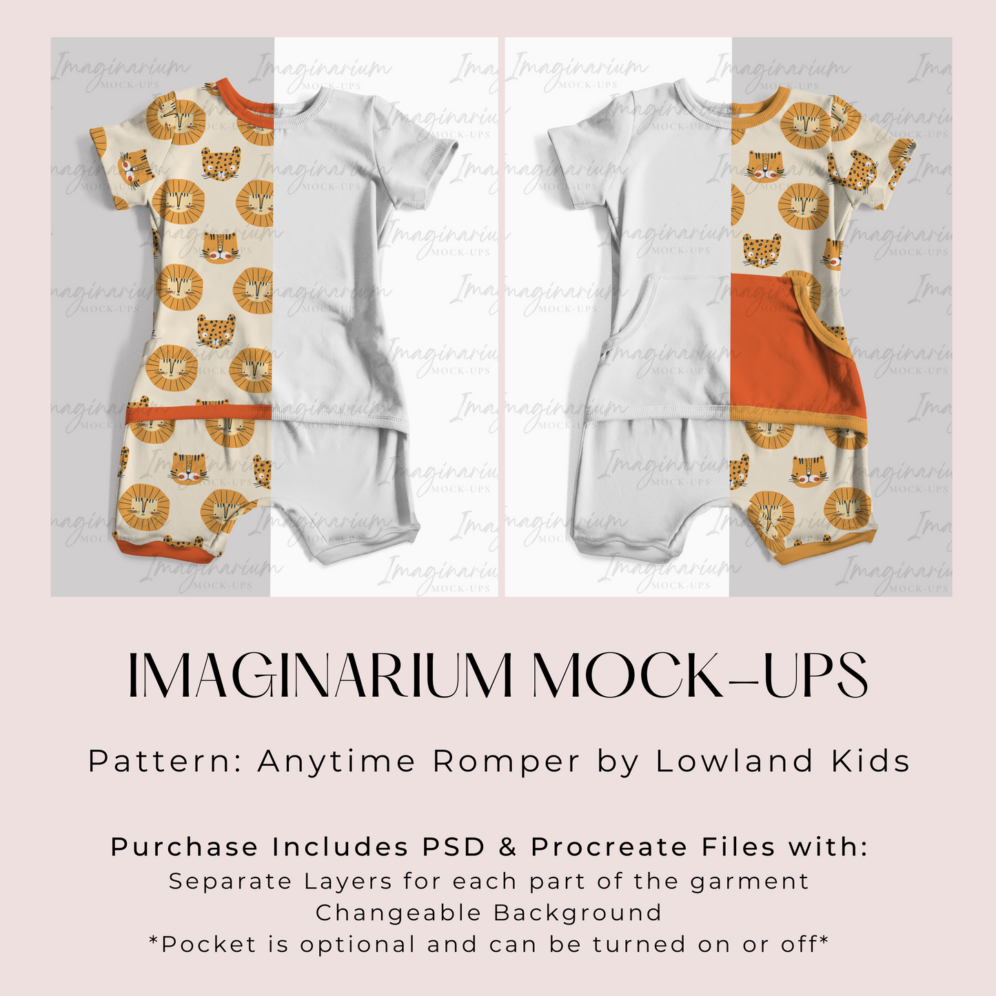 Short Sleeve and Shorts Anytime Romper Mock Up, Realistic Mockup for Photoshop and Procreate
