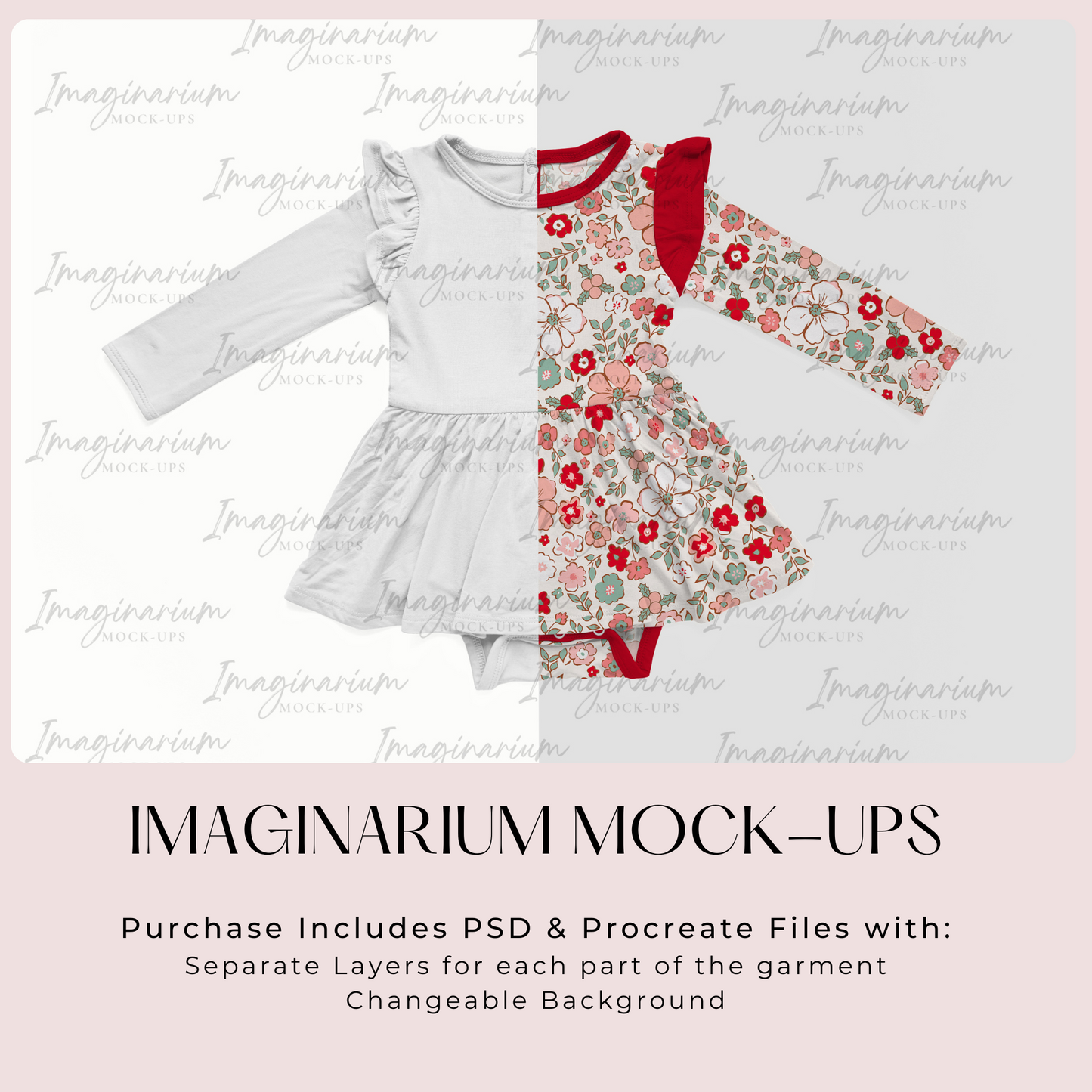 Long Sleeve Skirted Bodysuit Mock Up, Realistic Mockup for Photoshop and Procreate