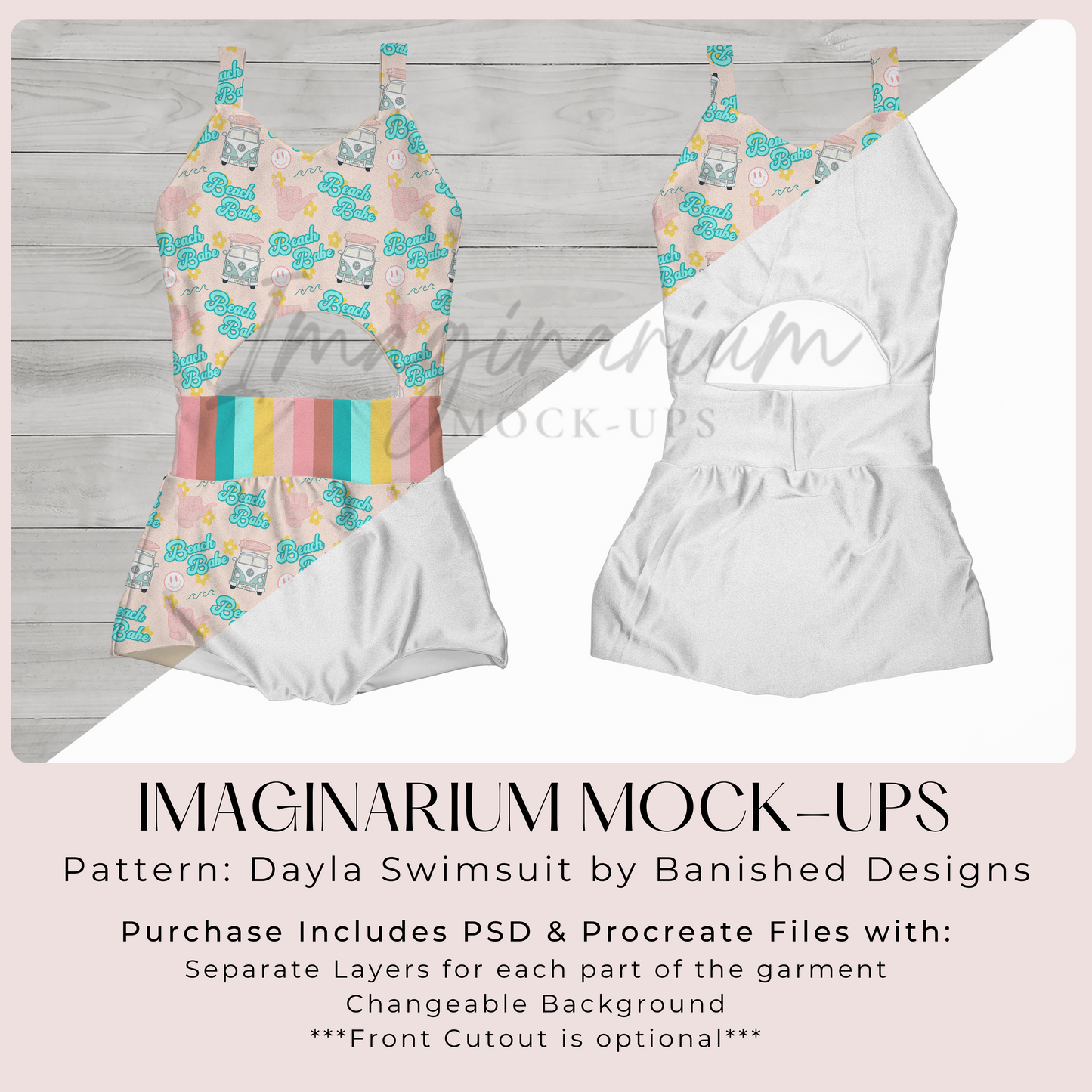 Dayla One Piece Optional Front Cutout Swimsuit Mockup , Realistic Swimwear Mock Up for Photoshop and Procreate