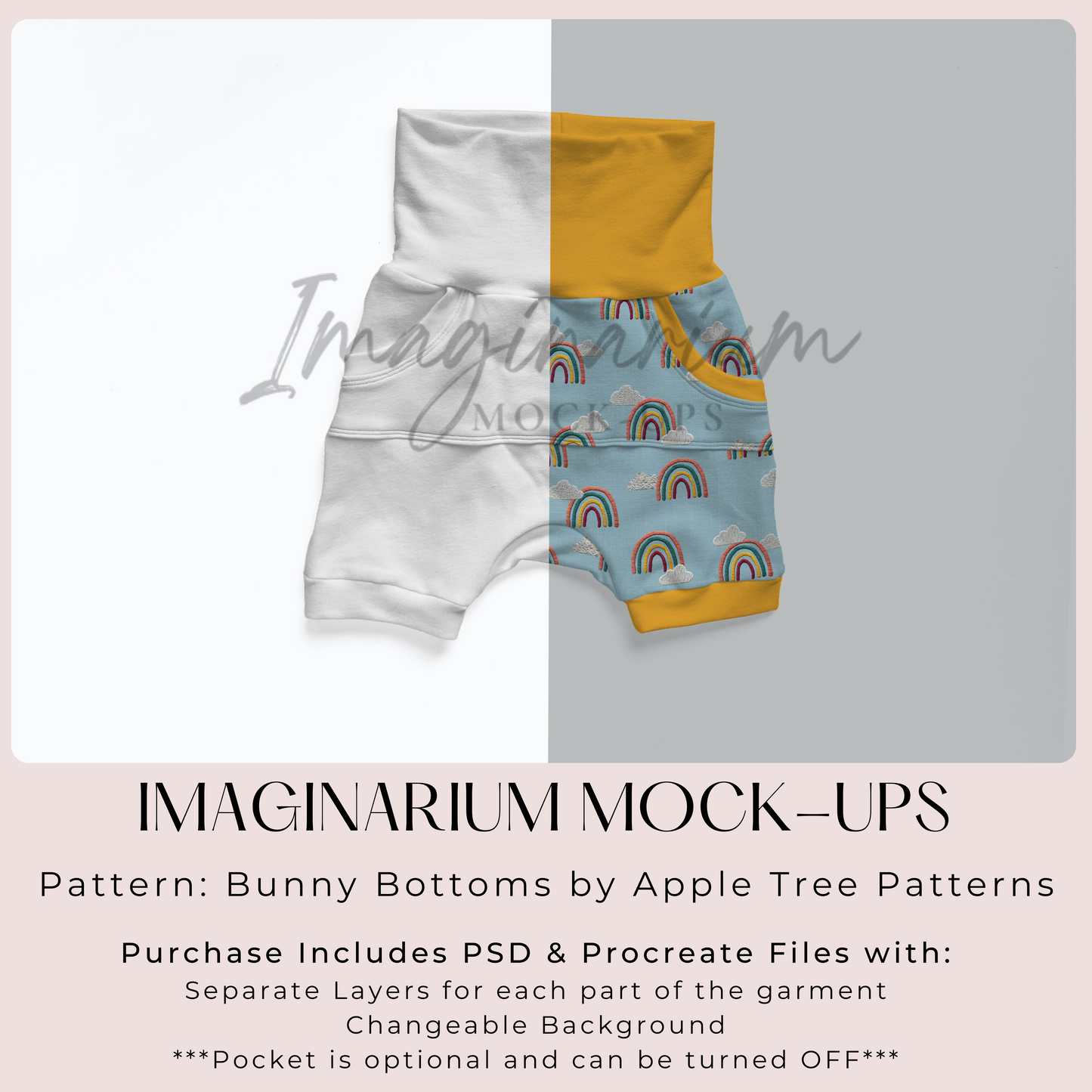 Grow With Me Jogger Shorts Mockup, Bunny Bottoms, Realistic Clothing Mock Up for Photoshop and Procreate