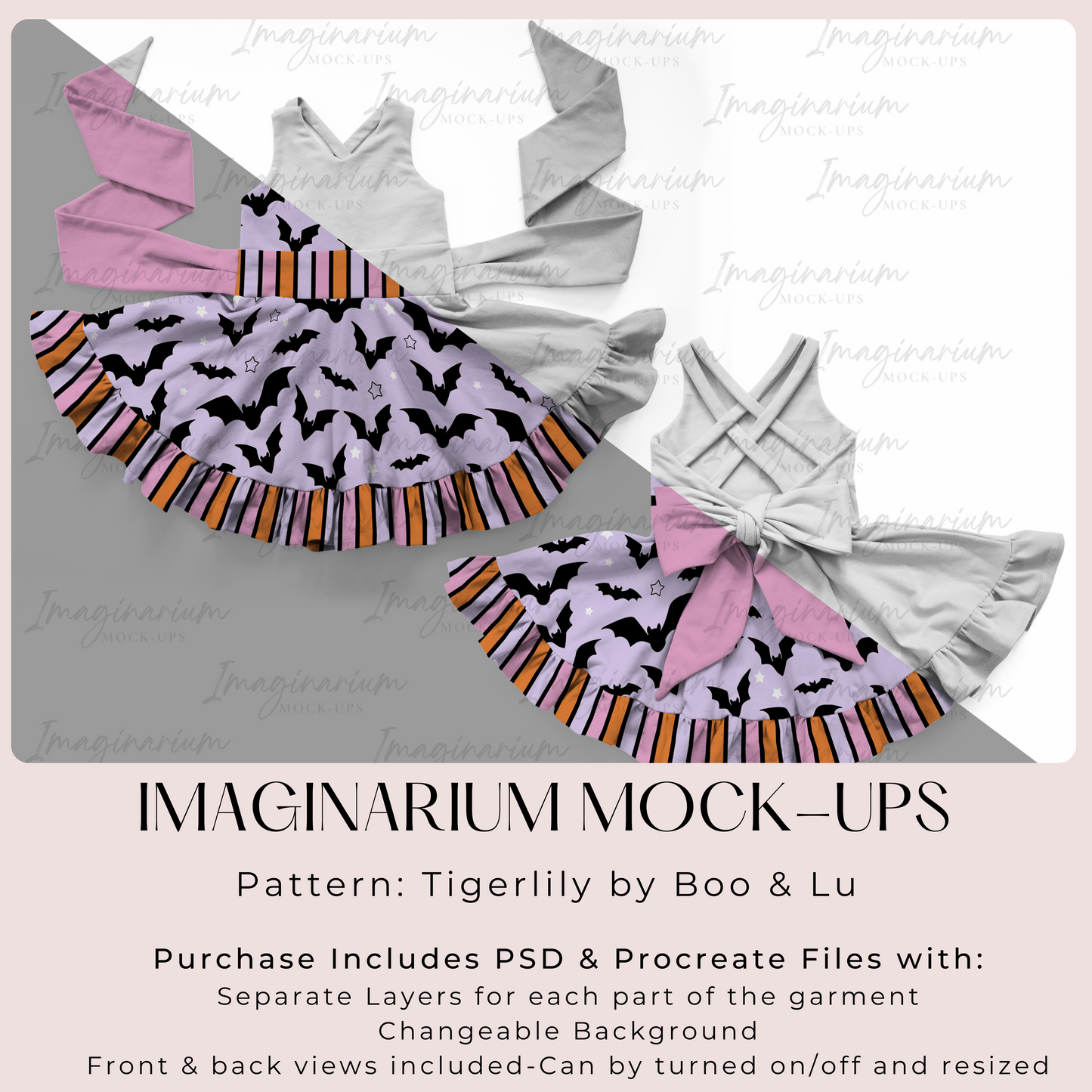 Tigerlily Multi Strap Bow Back Dress Mock Up, Realistic Clothing Mockup for Photoshop and Procreate