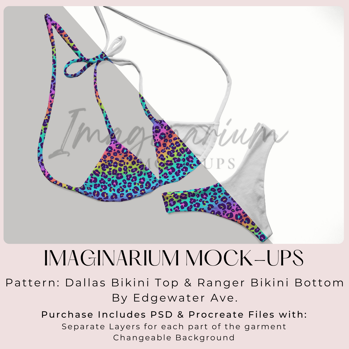 Adult Bikini Top and Bottoms Mock Up, Realistic Swimsuit Mockup for Photoshop and Procreate