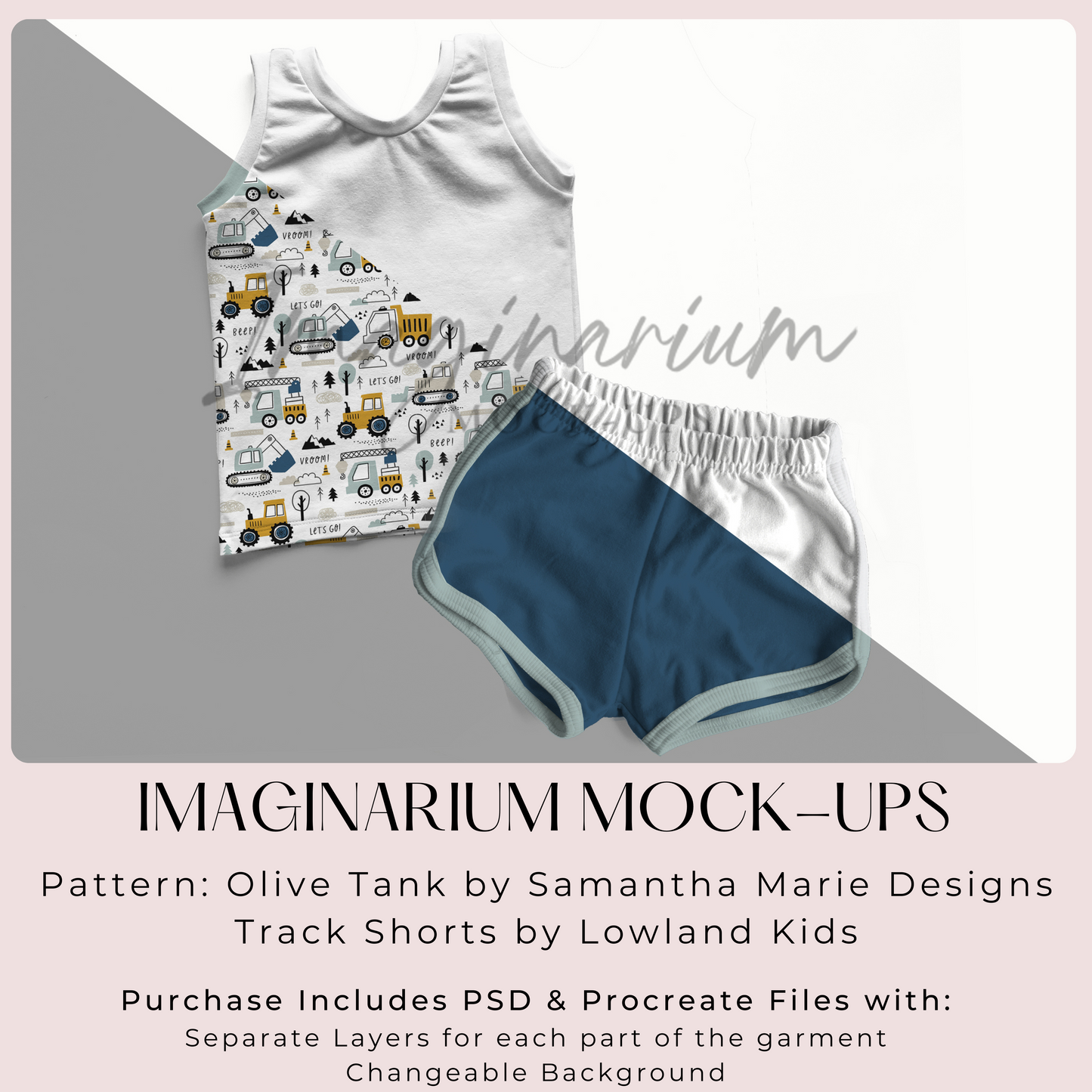 Track Shorts and Olive Tank Top Outfit Mock Up, Realistic Clothing Mockup for Photoshop and Procreate