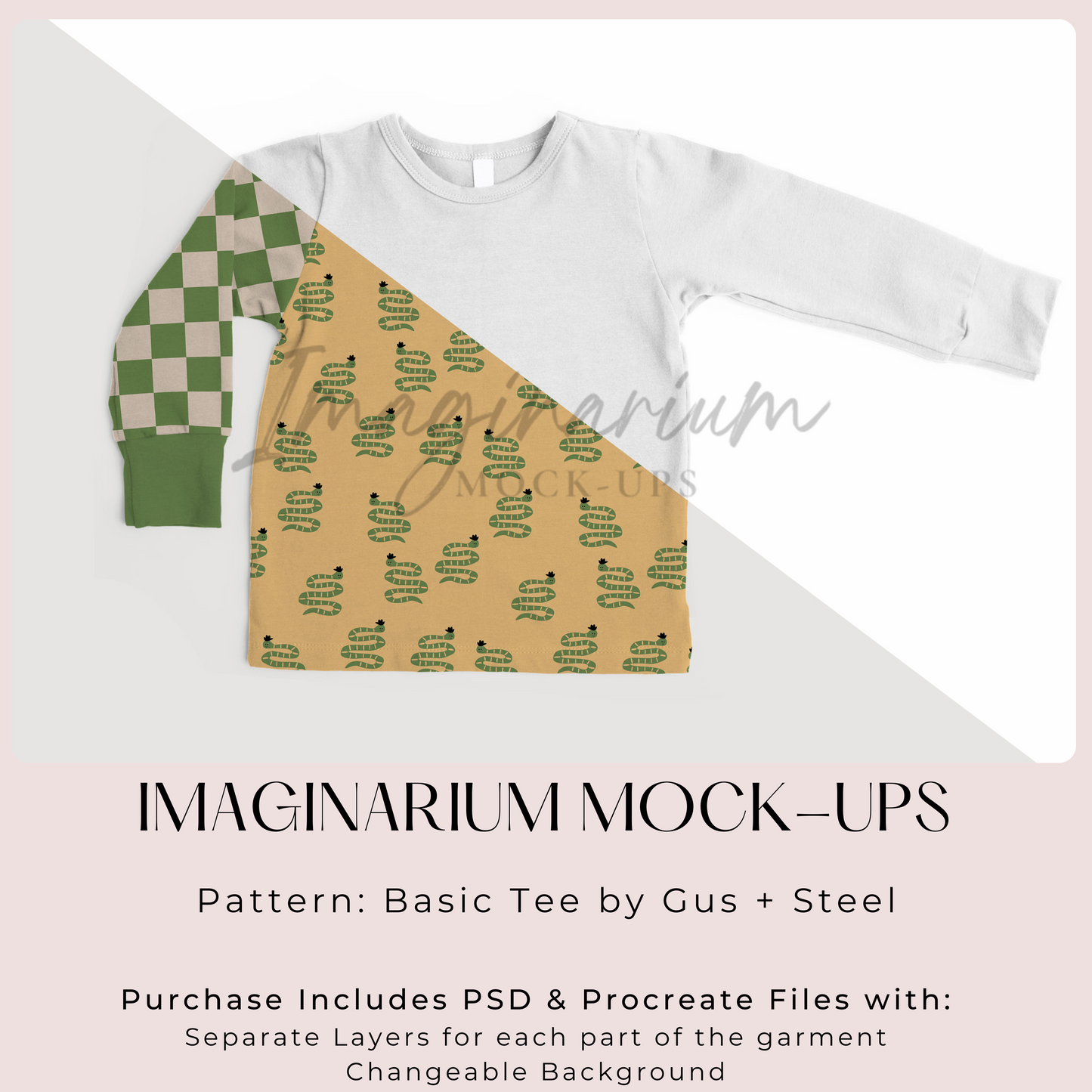Gus + Steel Basic Tee Long Sleeve Shirt Mock Up, Realistic Clothing Mockup for Photoshop and Procreate