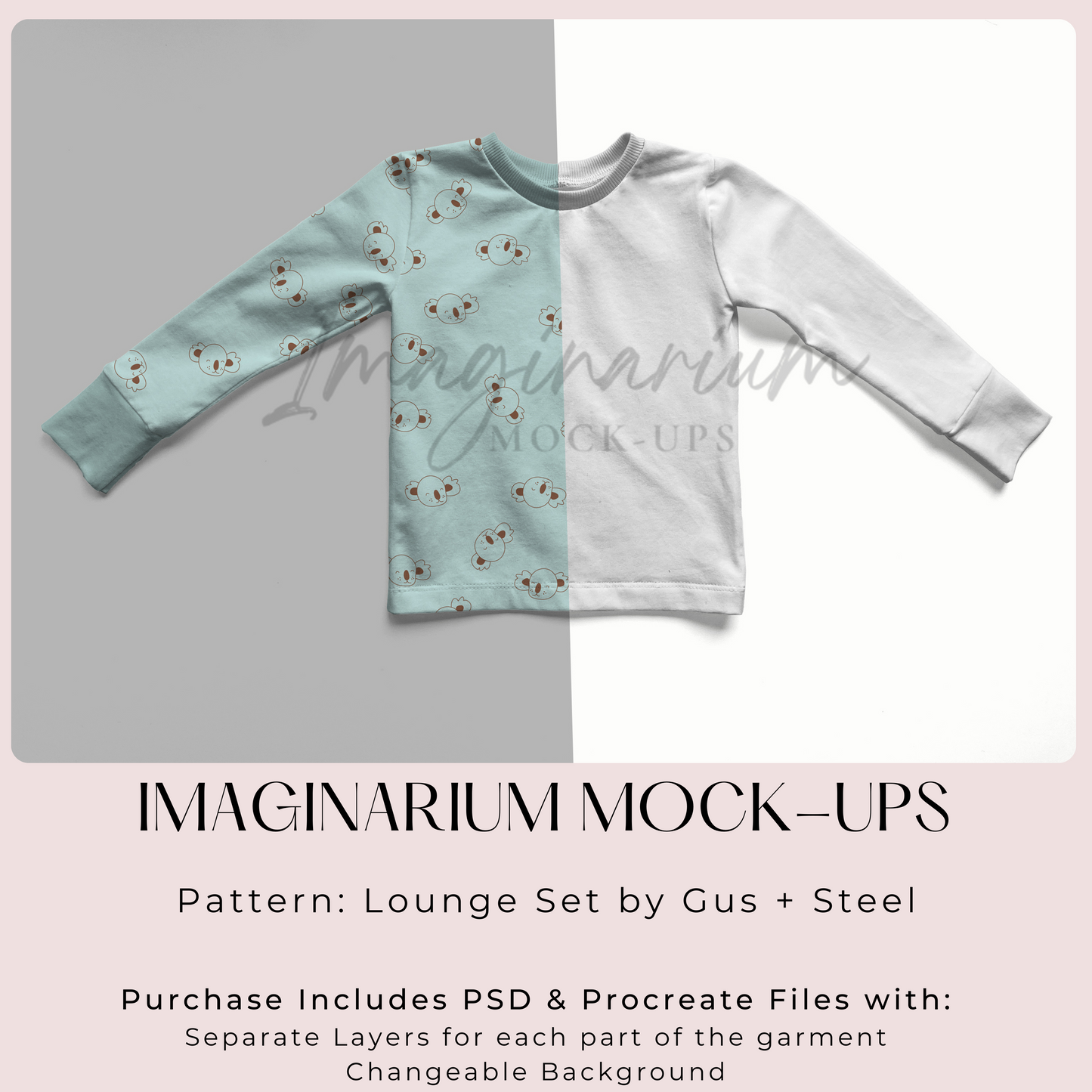 Gus + Steel Lounge Set Long Sleeve Shirt Mock Up, Realistic Clothing Mockup for Photoshop and Procreate