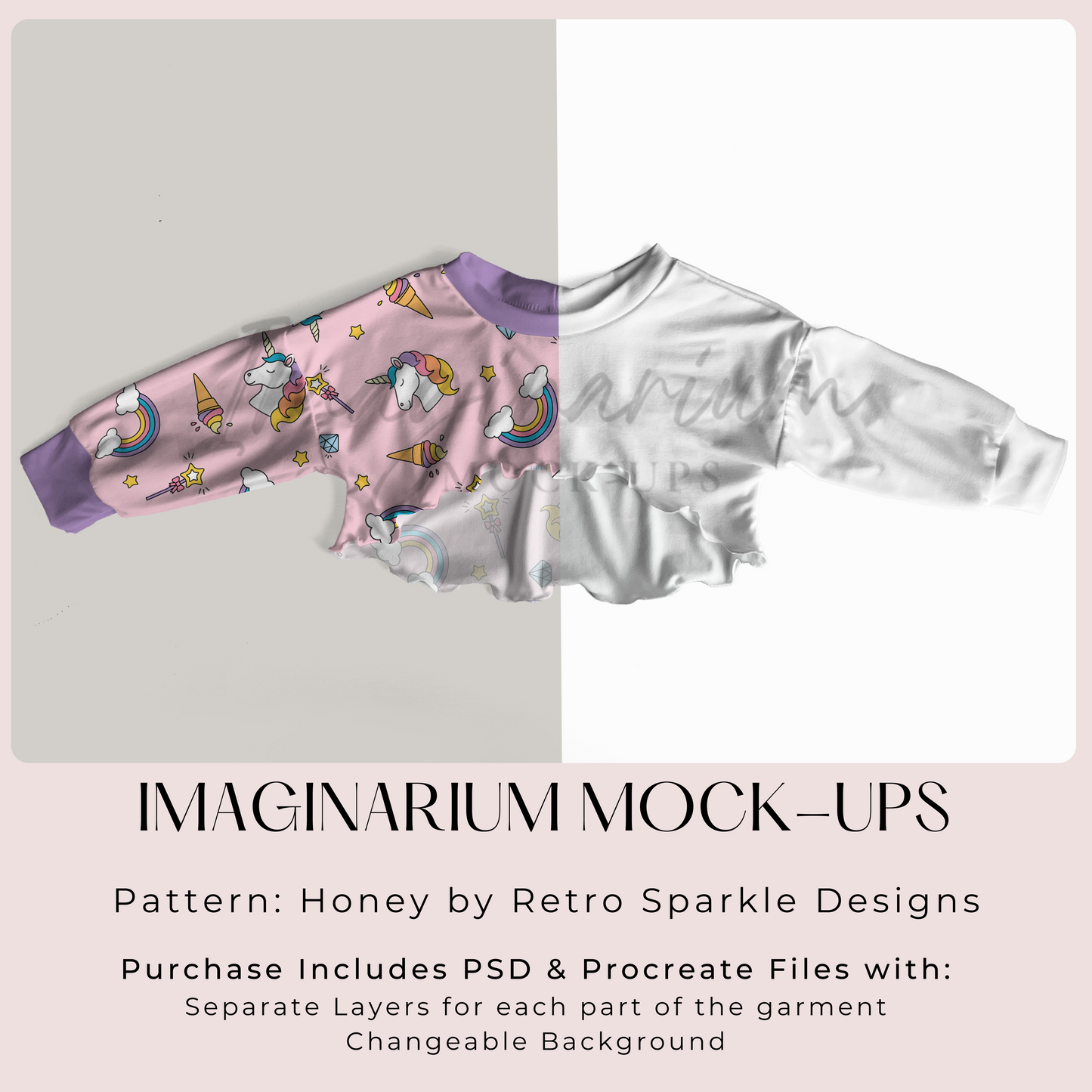Honey Long Sleeve Crop Top Mock Up, Realistic Clothing Mockup for photoshop and procreate