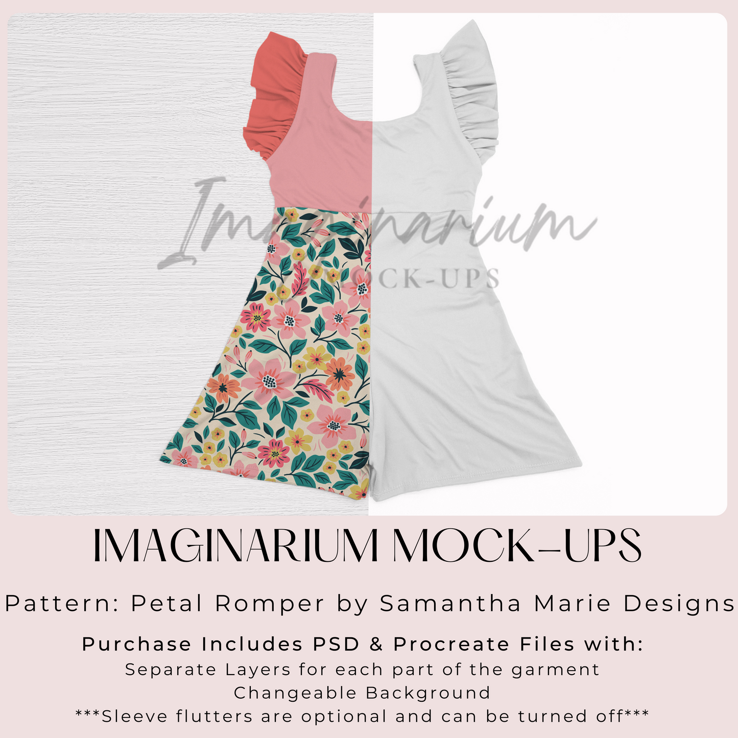 Petal Romper Wide Leg Shorts Mock Up, Realistic Clothing Mockup for Photoshop and Procreate