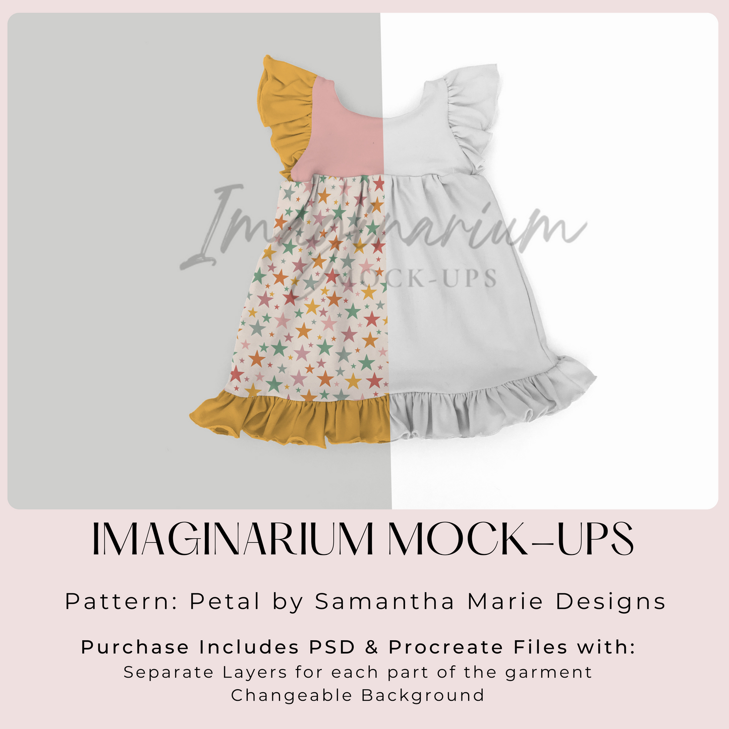 Petal Dress Sleeveless with Ruffles Mock Up, Realistic Clothing Mockup for Photoshop and Procreate