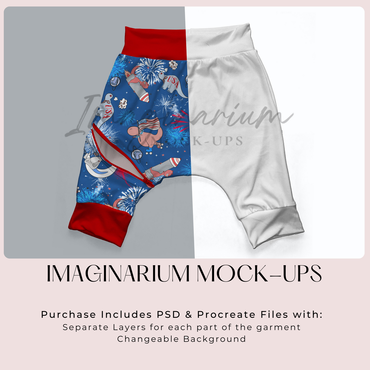 Harem Shorts with Zippered Pocket, Realistic Clothing Mock Up for Photoshop and Procreate