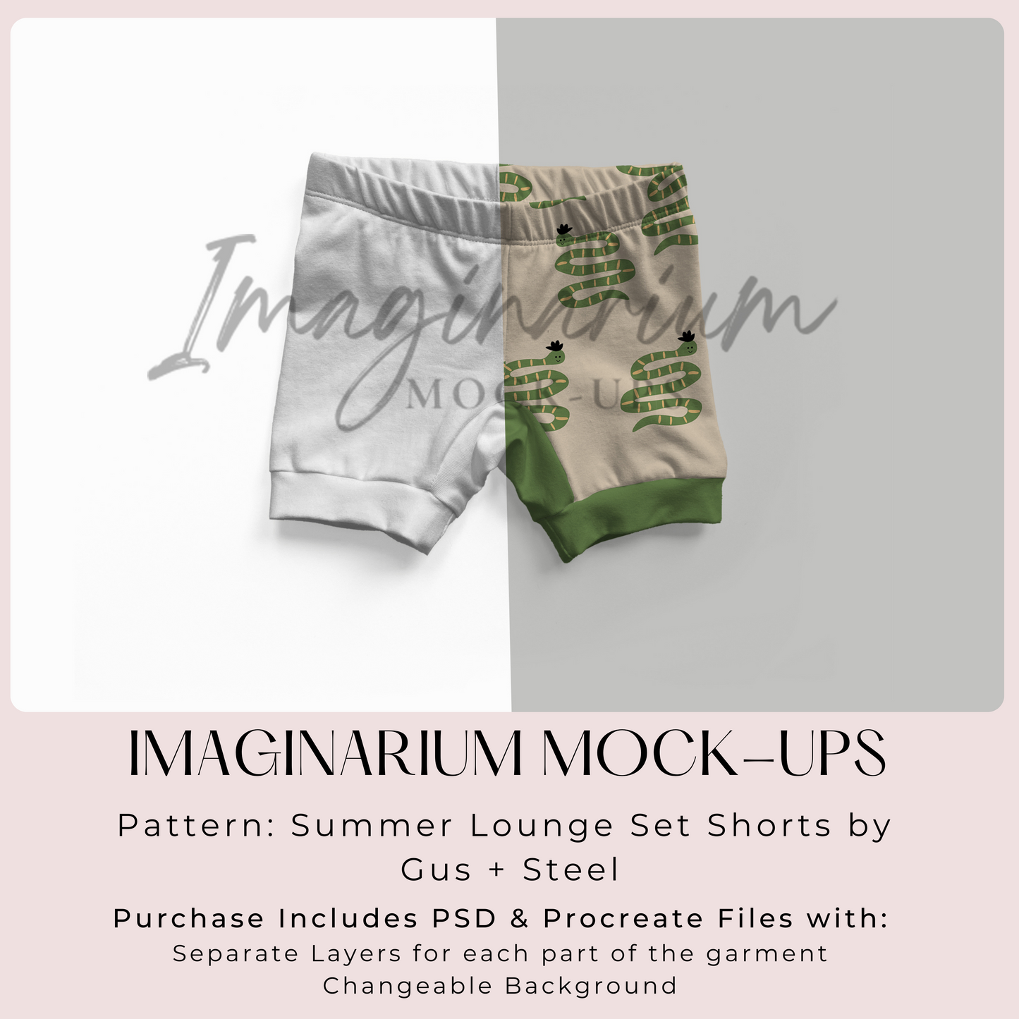 Gus + Steel Summer Lounge Set Shorts Mock Up, Realistic Clothing Mockup for Photoshop and Procreate