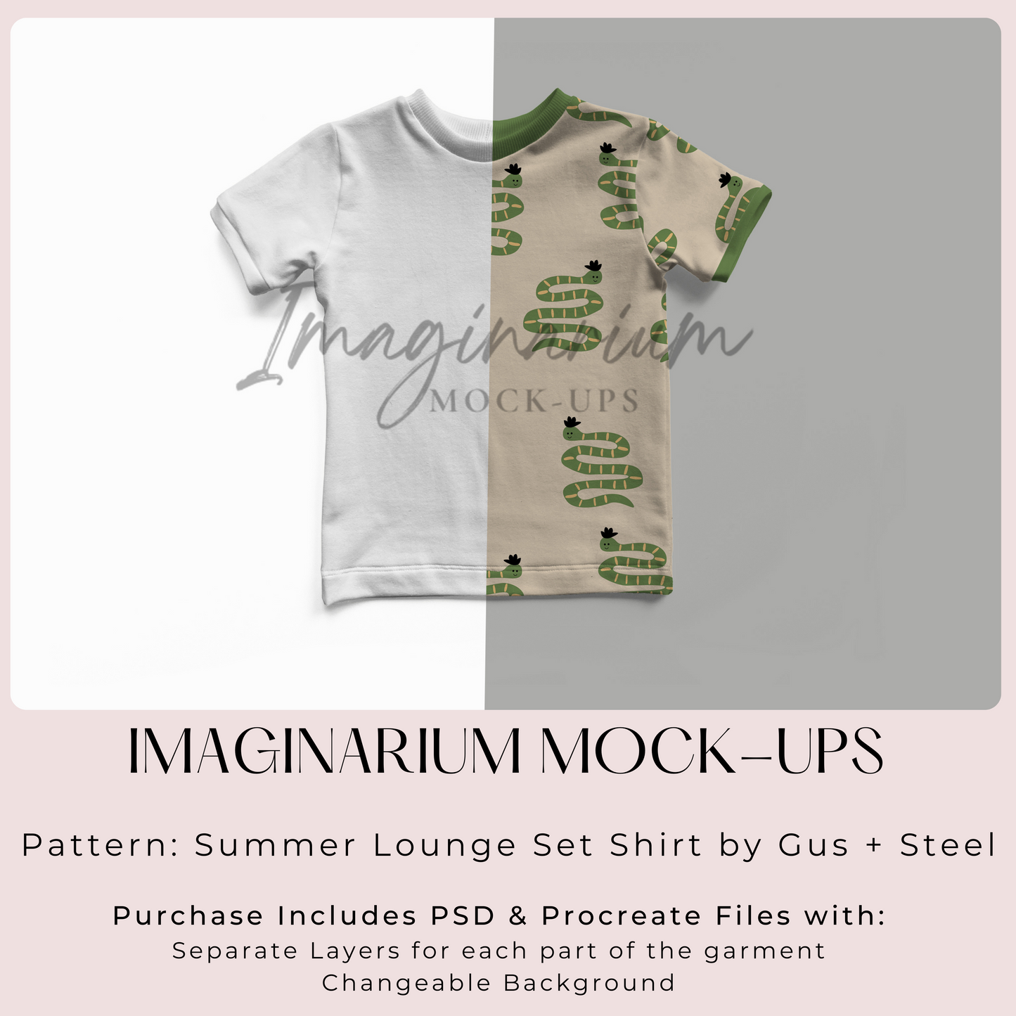 Gus + Steel Summer Lounge Set Short Sleeve Shirt Mock Up, Realistic Clothing Mockup for Photoshop and Procreate