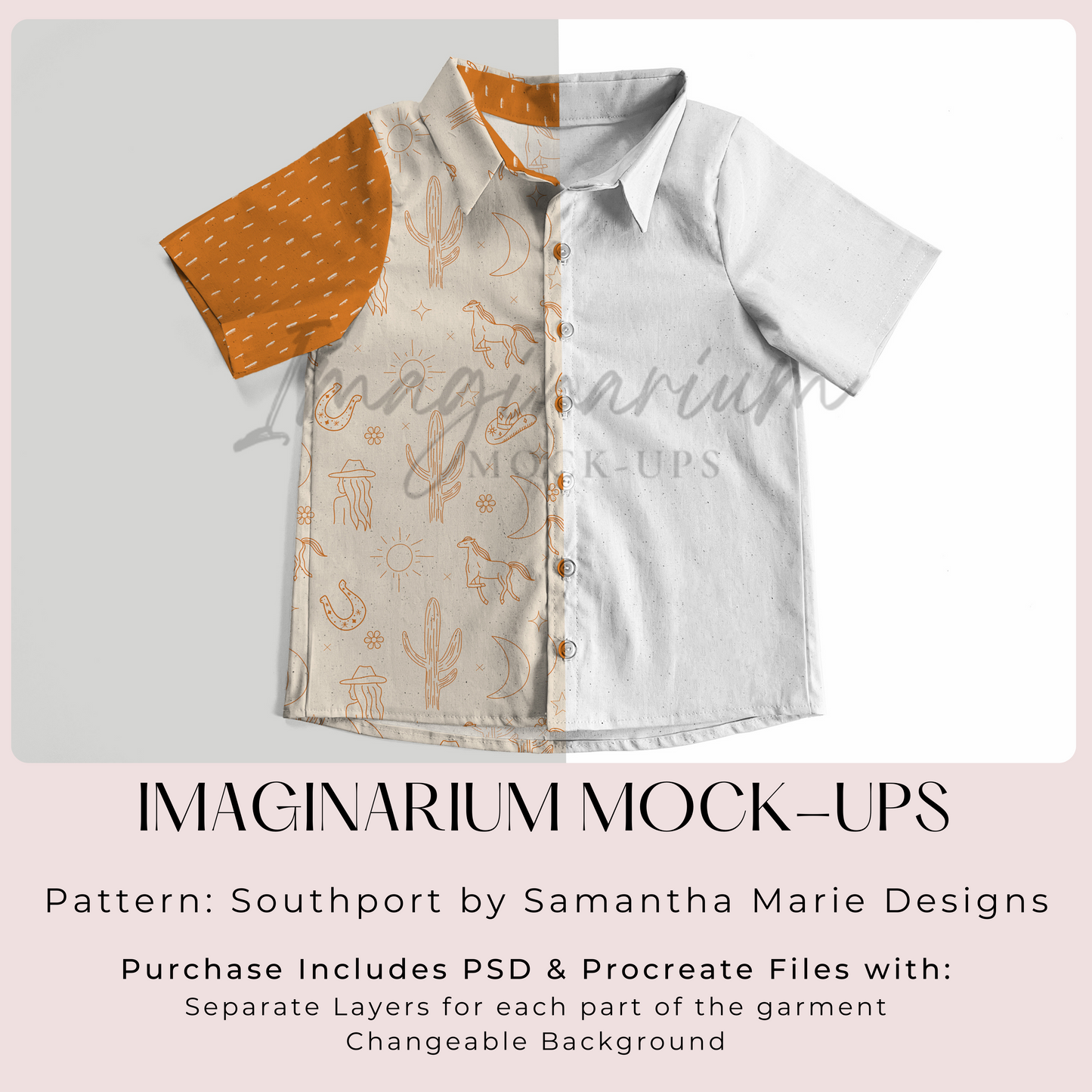 Southport Woven Button Up Shirt Mock Up, Realistic Clothing Mockups for Photoshop and Procreate