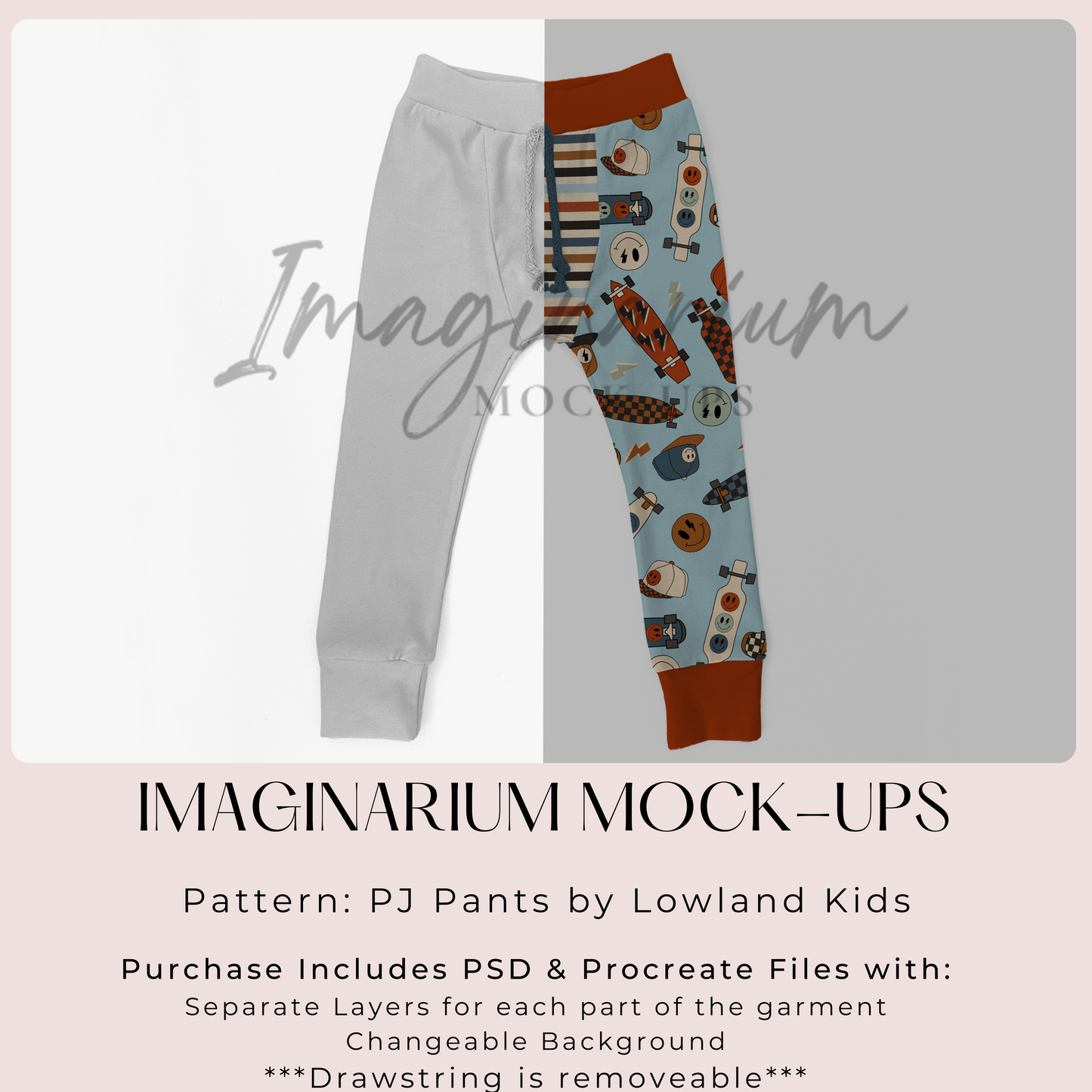 Fabric Waist PJ Pants Mock Up, Realistic Pajama Clothing Mockup for Photoshop and Procreate