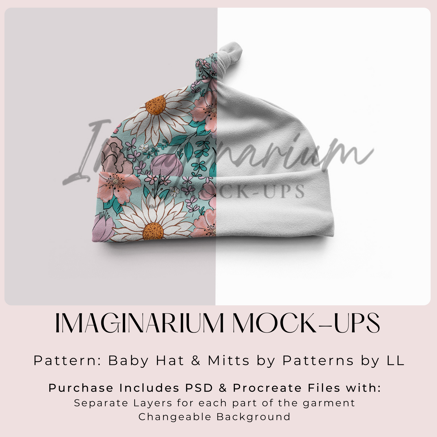 Knot Beanie Baby Hat Mock Up, Realistic Clothing Mockup for Photoshop and Procreate