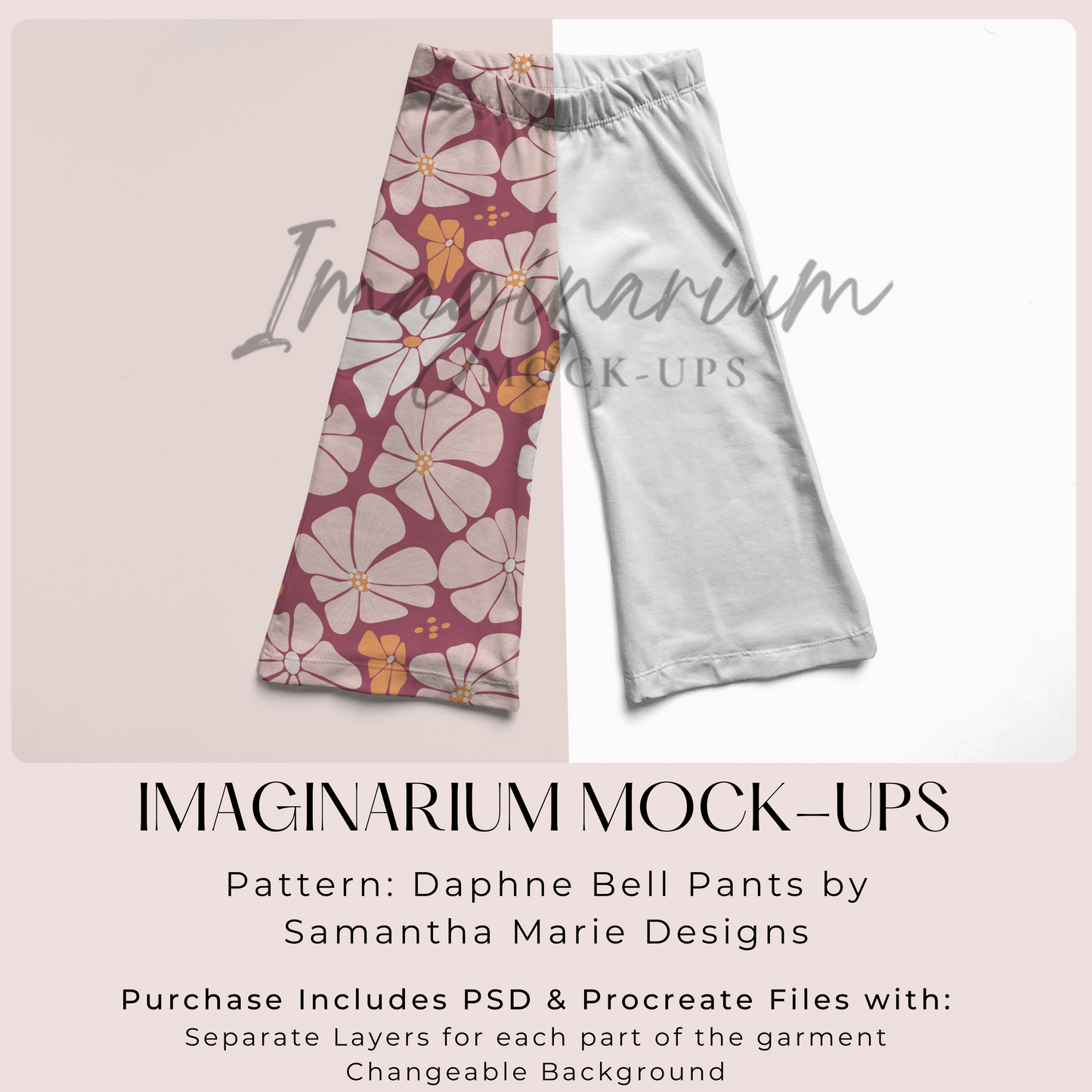 Daphne Wide Leg Pants Mock Up, Realistic Clothing Mockup for Photoshop and Procreate