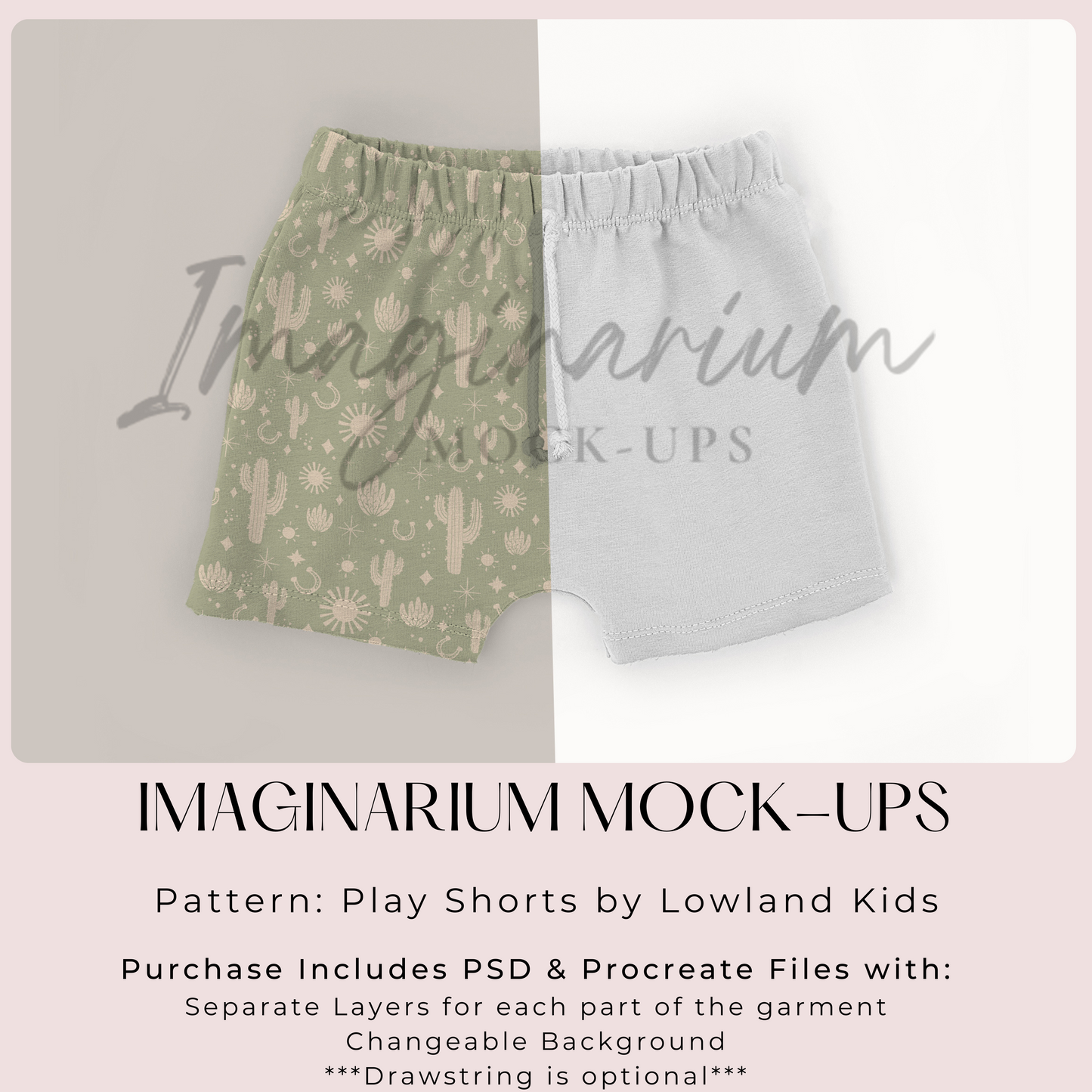 Elastic Waist Play Shorts Mock Up, Realistic Clothing Mockup for Photoshop and Procreate