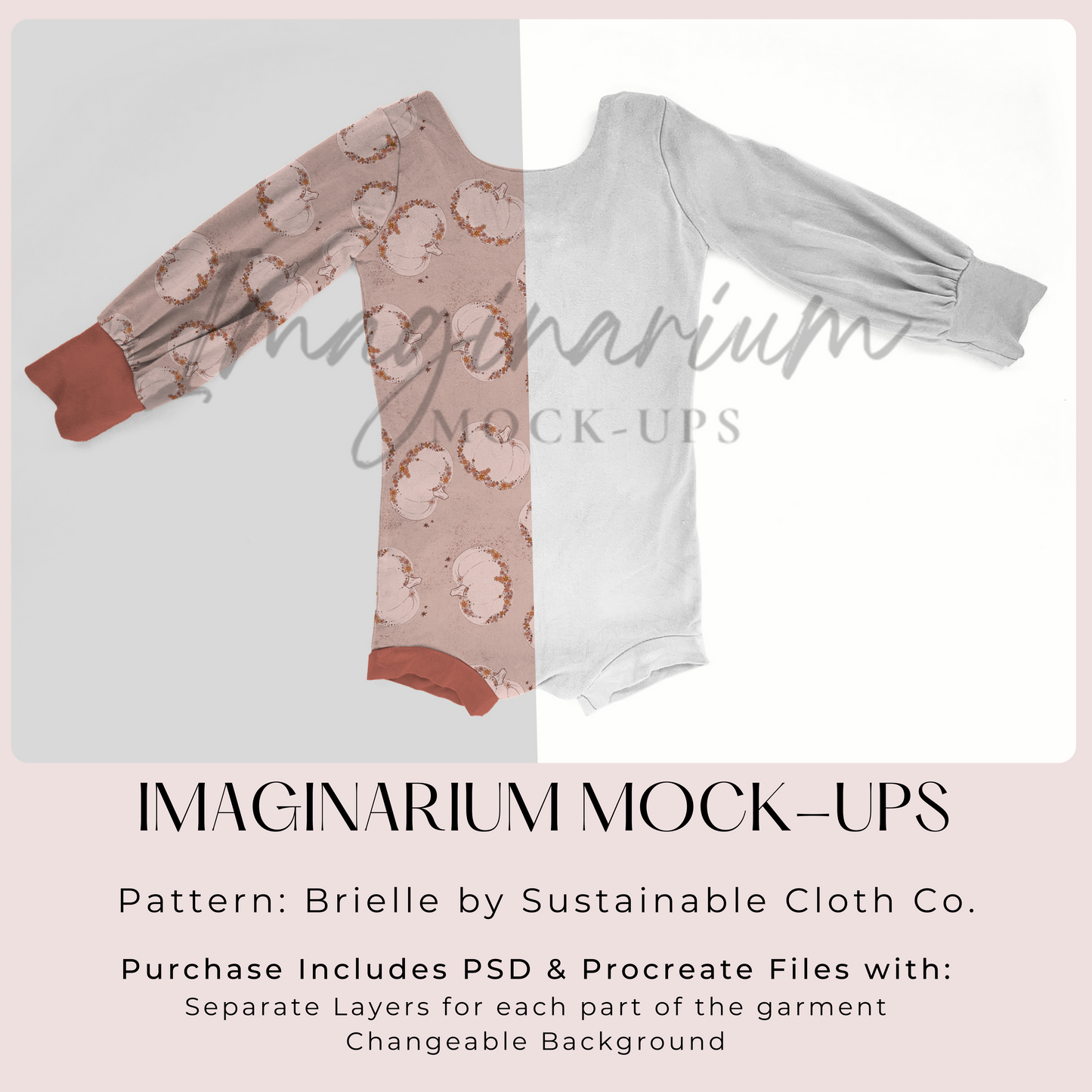 Brielle Long Sleeve Bummie Romper Mock Up, Realistic Clothing Mockup for Photoshop and Procreate