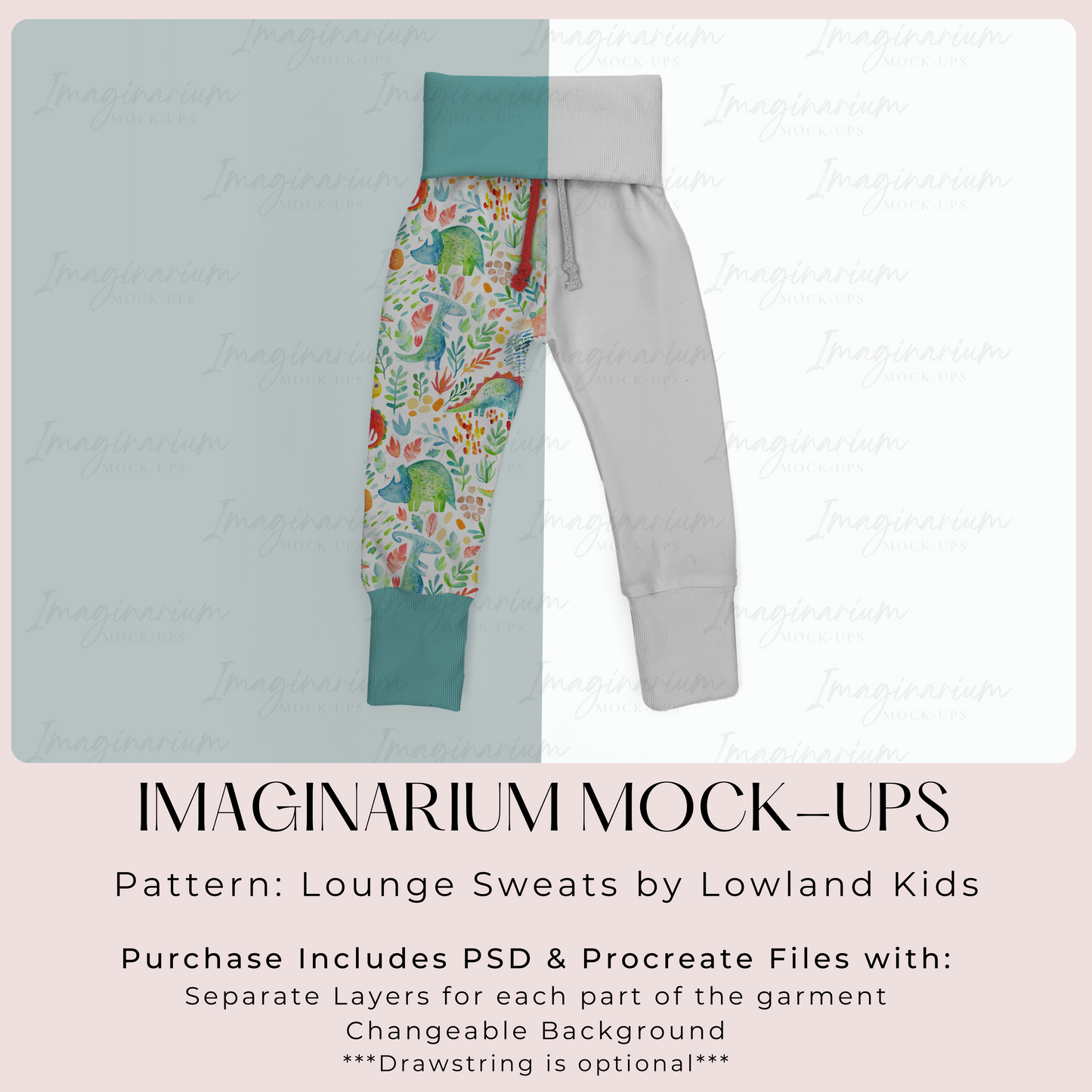 Lowland Lounge Sweats Mockup, Folded Fabric Waist Pants Mock Up, Realistic Clothing Mock-up for Photoshop and Procreate