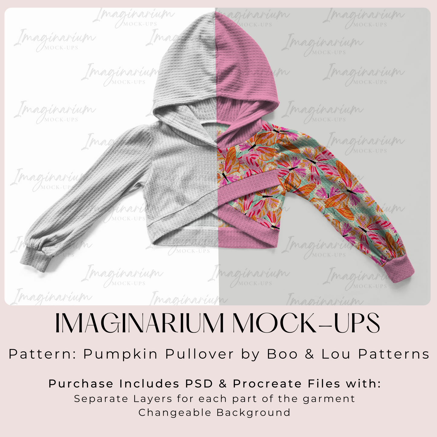 Hooded Pumpkin Pullover, Tulip Front Long Sleeve Cropped Sweater Mock Up, Realistic Clothing Mockup for Photoshop and Procreate