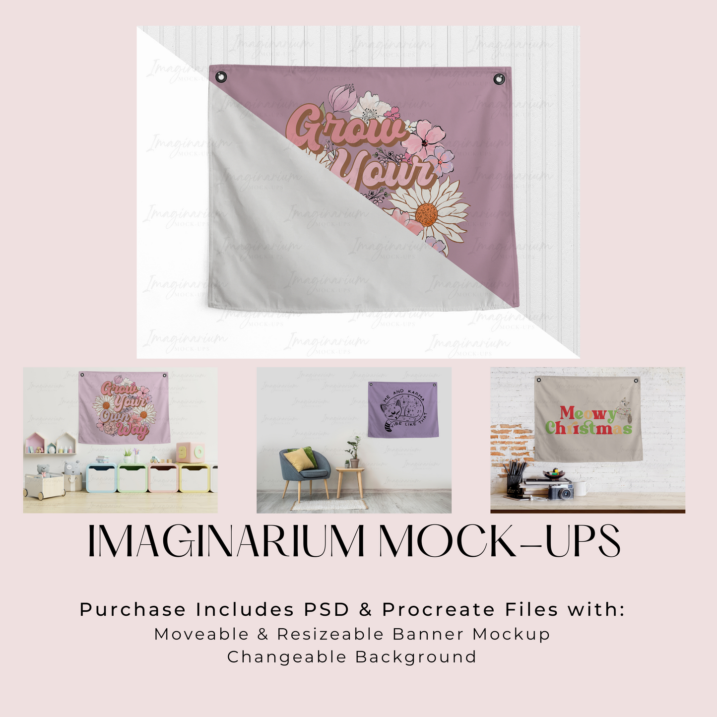 Canvas Banner Mock Up, Realistic Hanging Banner Mockup for Photoshop and Procreate