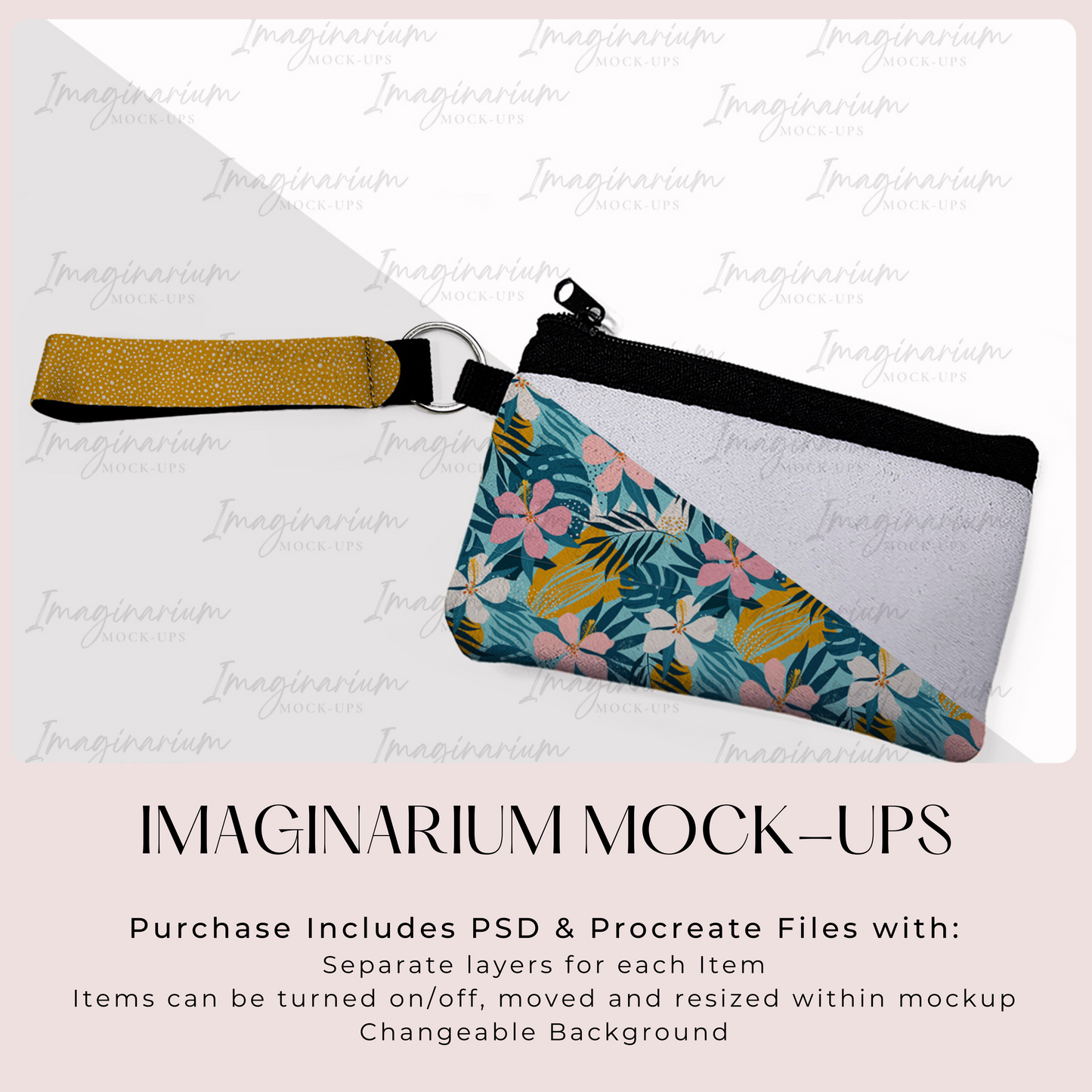 Sublimation Wristlet Keychain with Zippered Pouch Mock Up, Realistic Mockup for Photoshop and Procreate