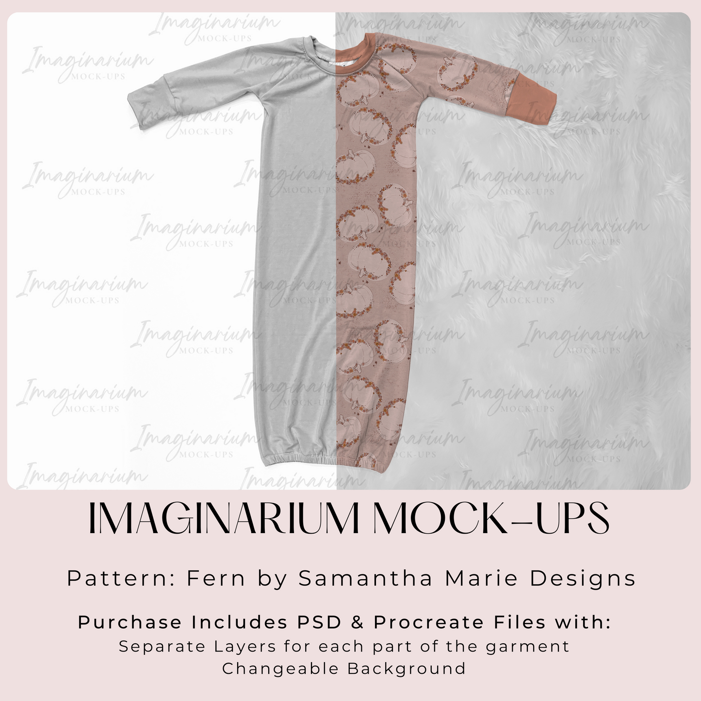 Fern Baby Gown Elastic Bottom Mock Up, Realistic Clothing Mockups for photoshop and Procreate