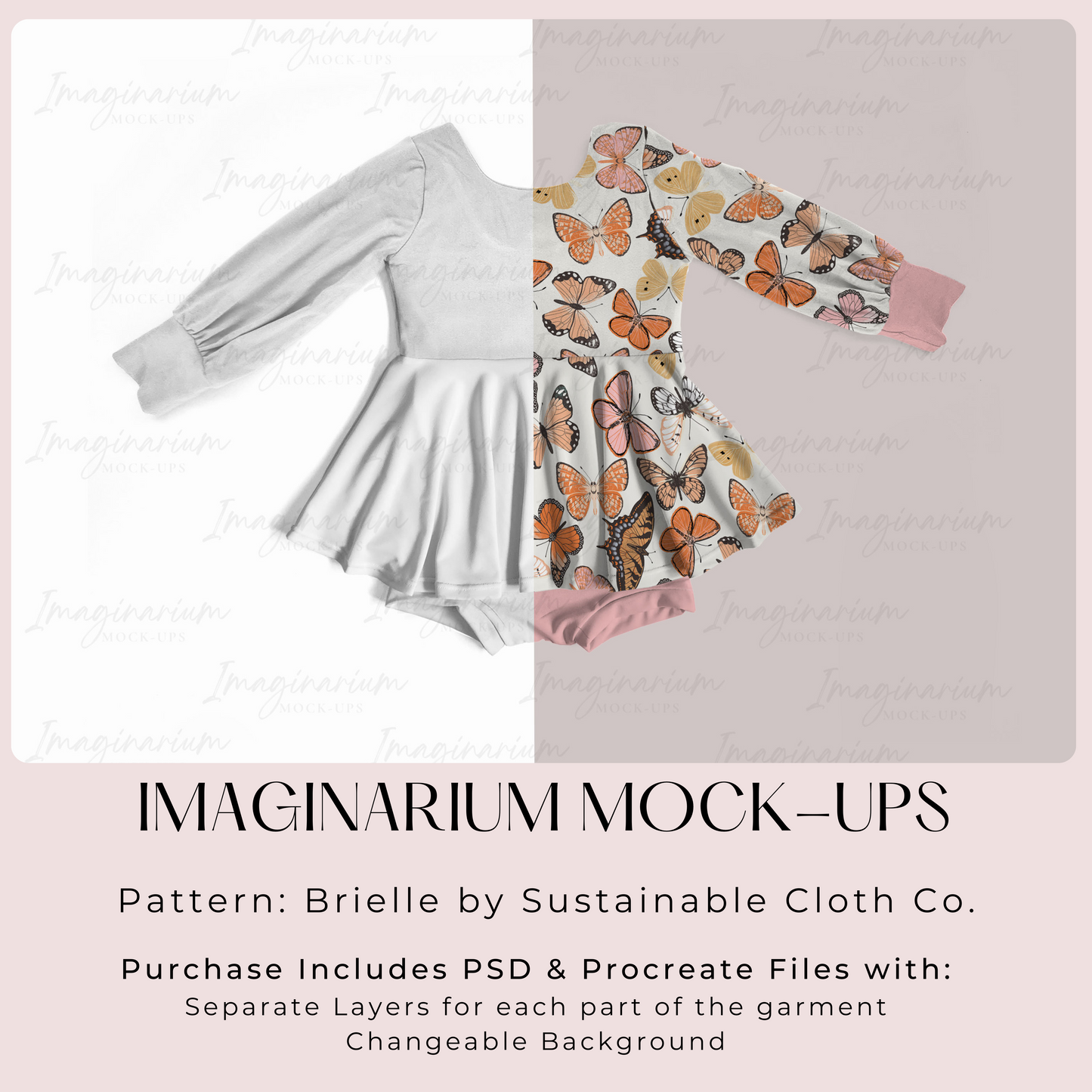 Brielle Long Sleeve Peplum with Shorts Mock Up, Realistic Clothing Mockup for Photoshop and Procreate