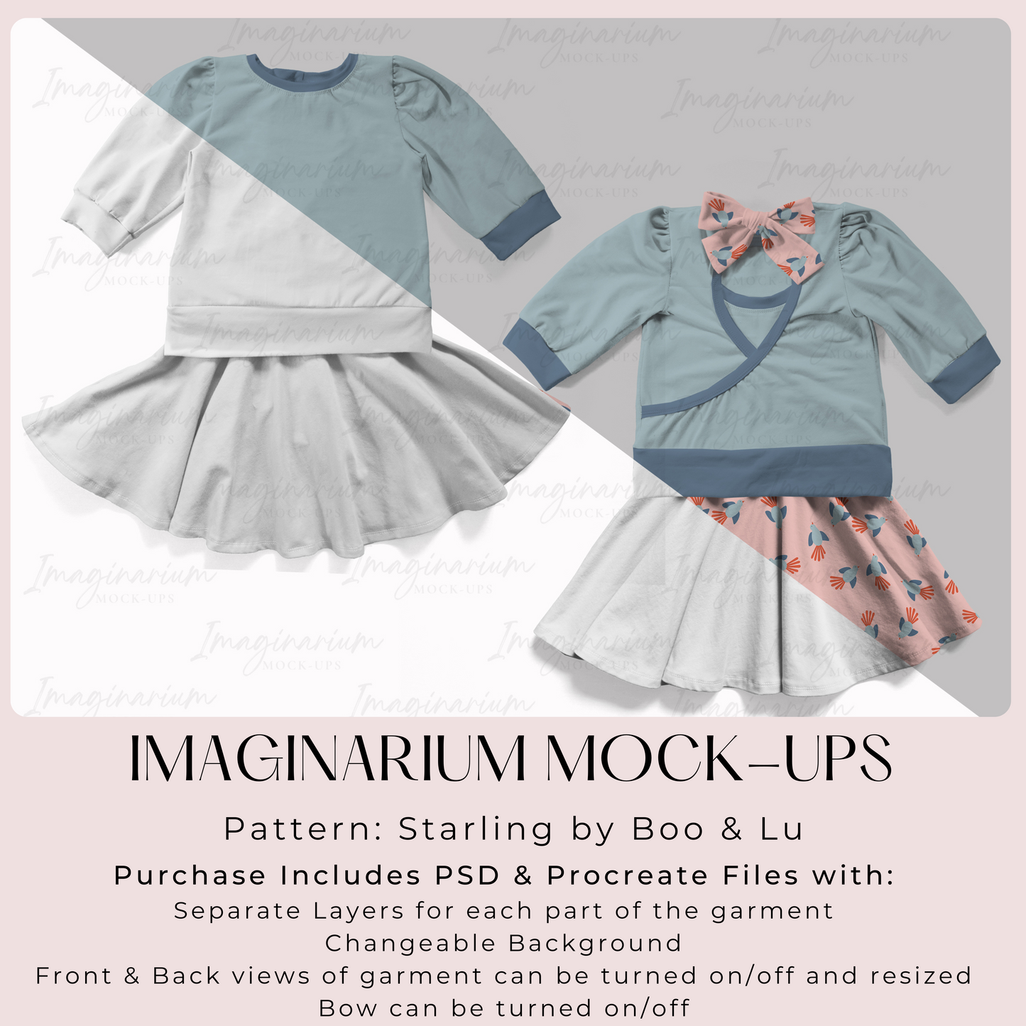 Long Sleeve Starling Dress Mock Up, Realistic Clothing Mockup for Photoshop and Procreate