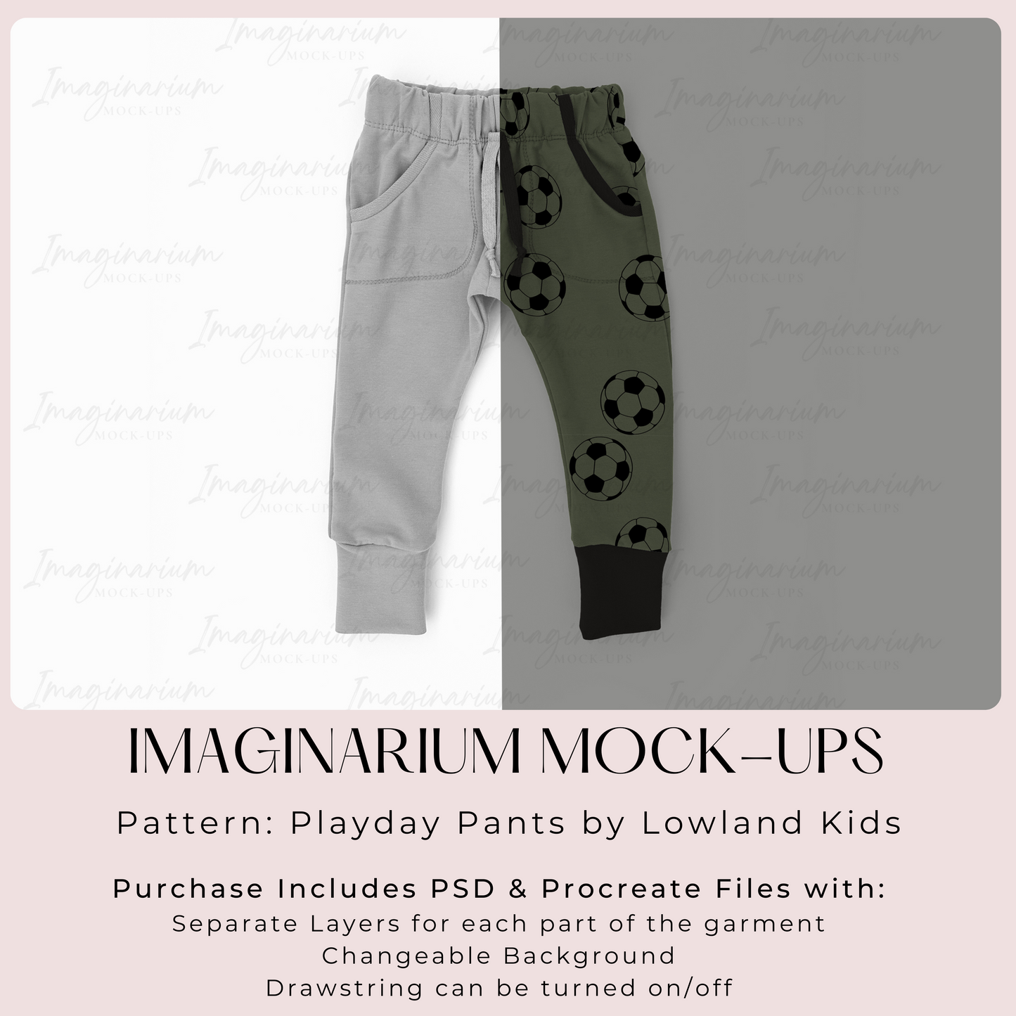 Fold Over Elastic Playday Pants with Pockets Jogger Mock Up, Realistic Clothing Mockup for Photoshop and Procreate