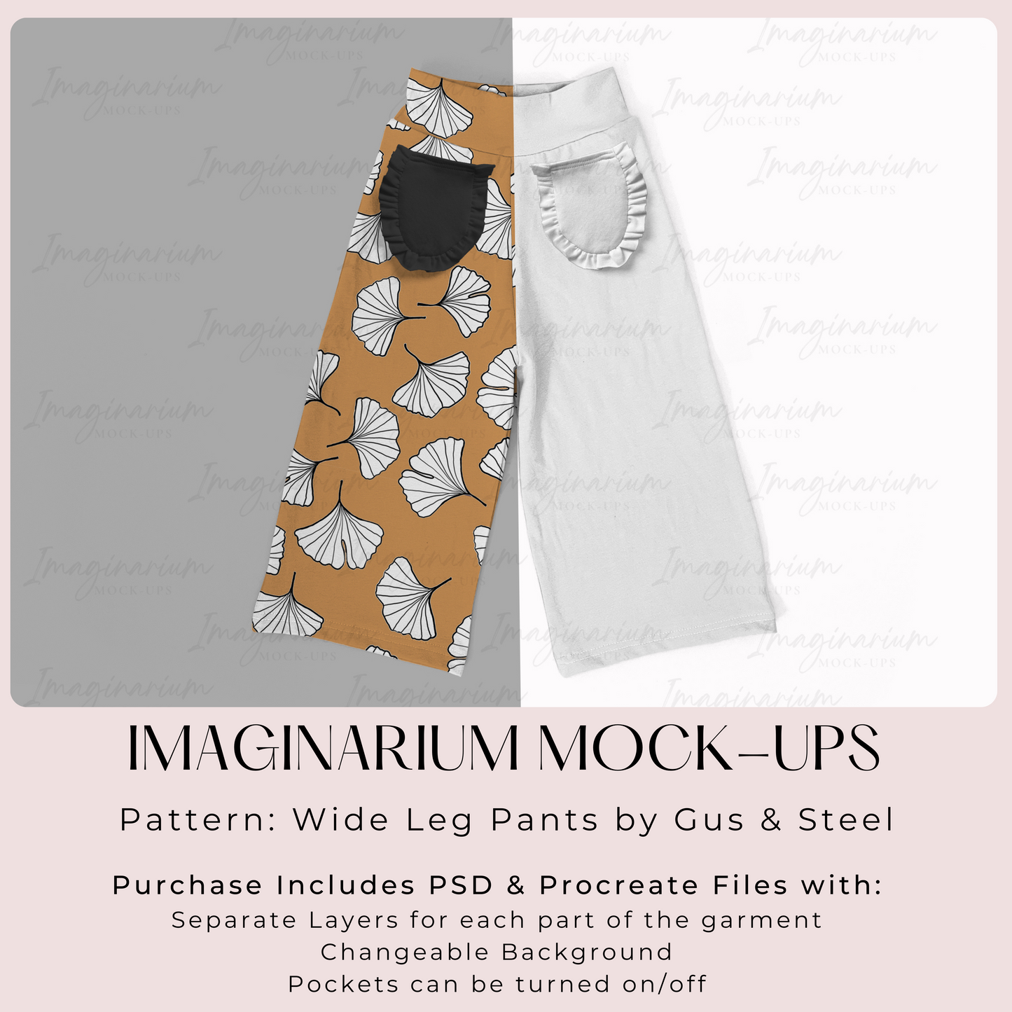 Gus & Steel Wide Leg Pants Mock Up, Realistic Clothing Mockup for Photoshop and Procreate