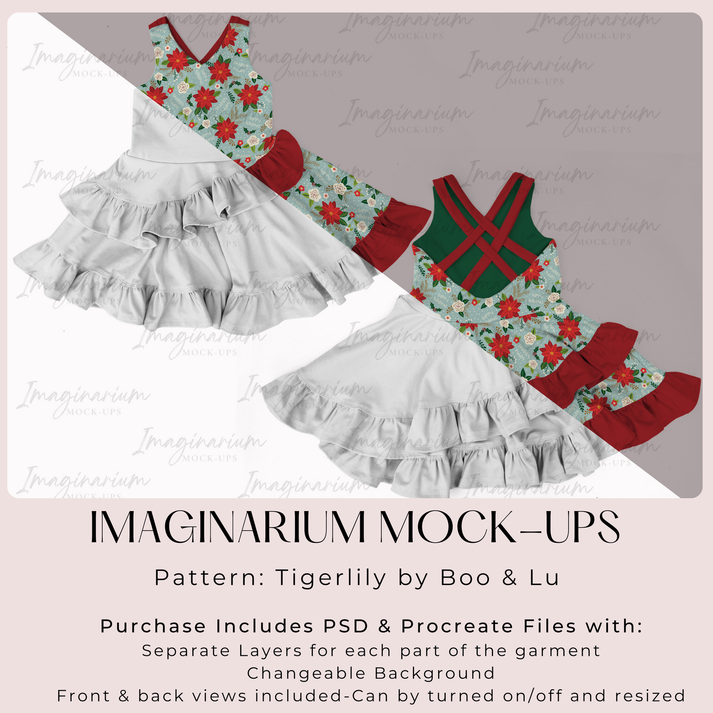 Tigerlily Multi Strap Double Flounce Skirt Dress Mock Up, Realistic Clothing Mockup for Photoshop and Procreate