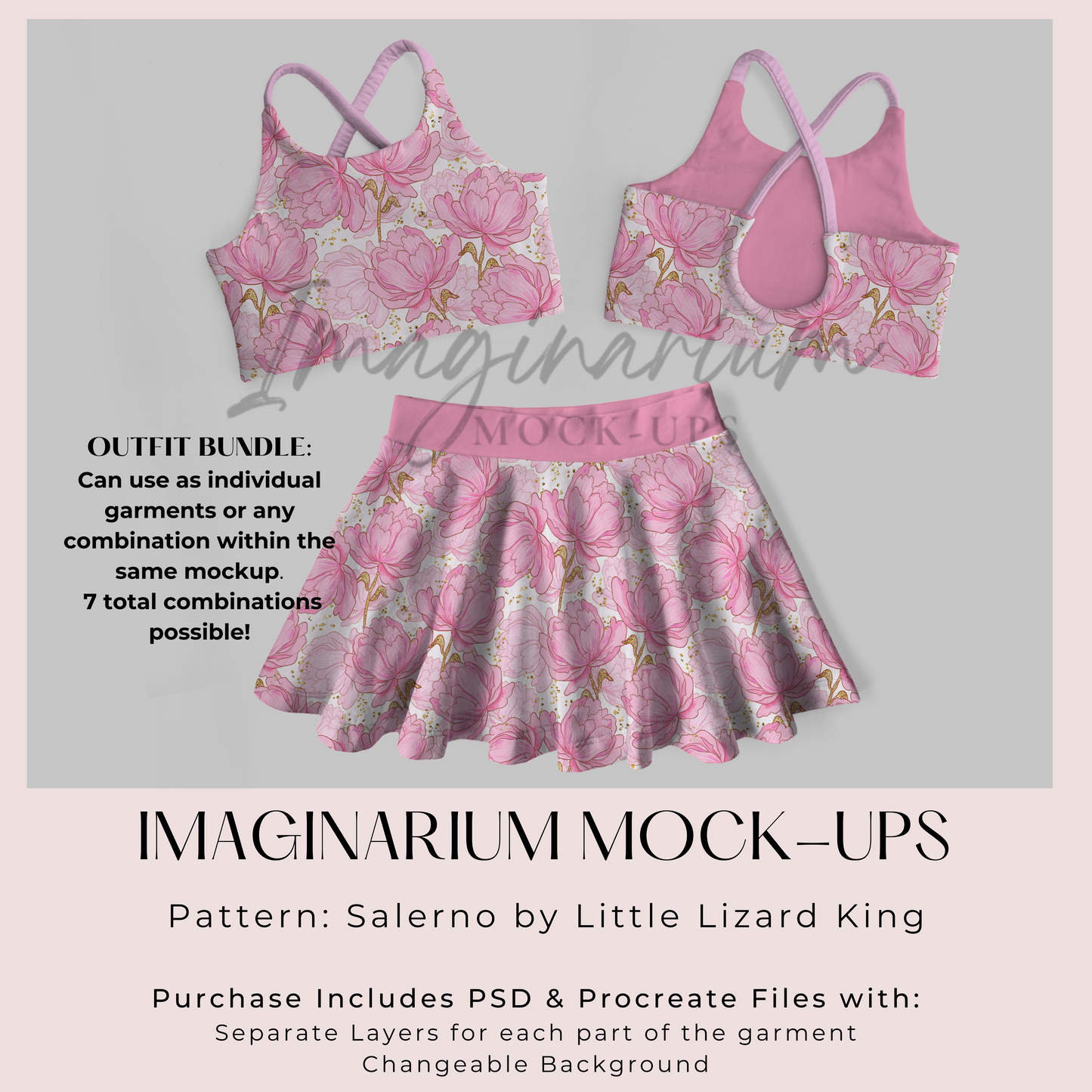 Salerno Top and Skirt Outfit Mock Up, Teardrop Back, Realistic Clothing Mockup for Photoshop and Procreate
