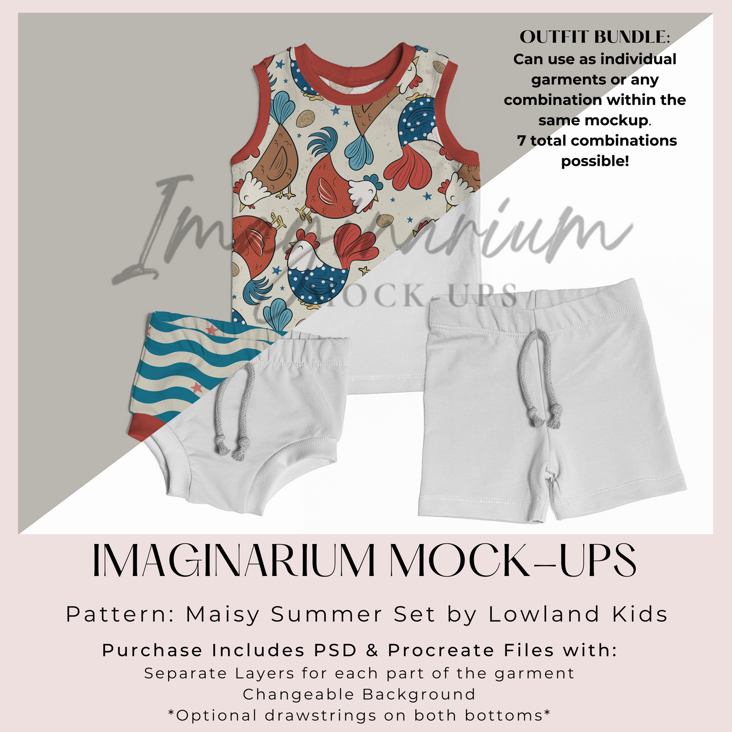 Maisy Summer Set Outfit Mock Up, Realistic Clothing Mockup for Photoshop and Procreate